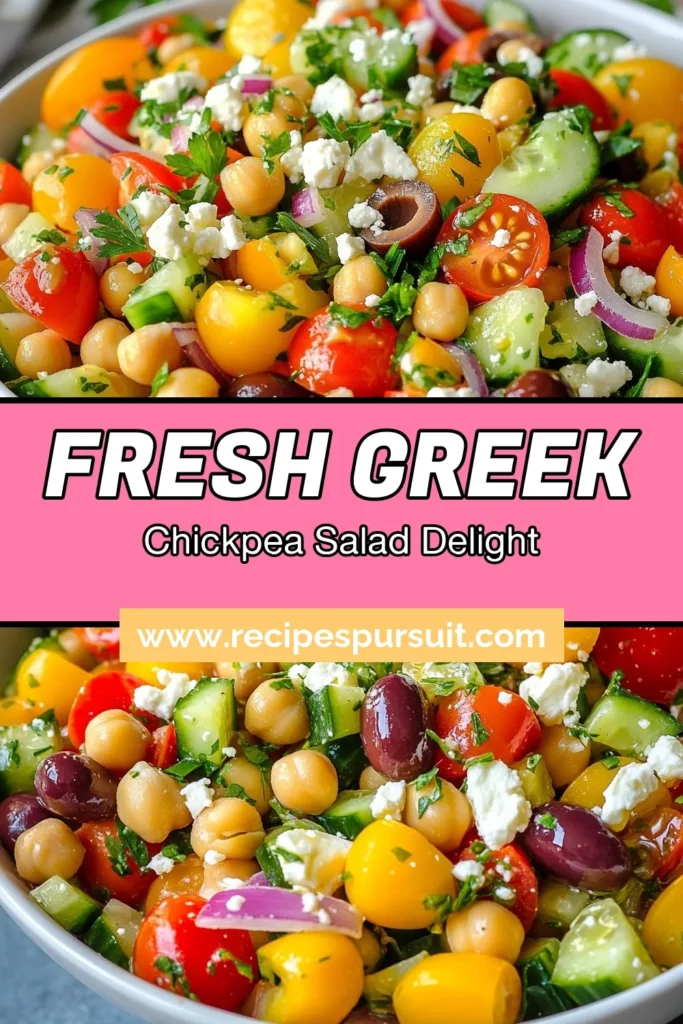 Looking for a refreshing and healthy dish? Try this vibrant Greek chickpea salad that’s perfect for summer! Packed with fresh veggies, Kalamata olives, and feta cheese, this Mediterranean diet salad is not only delicious but also a great choice for easy chickpea recipes. In just 30 minutes, you can enjoy a flavorful meal that fits perfectly into your healthy salad recipes collection. Save this recipe and delight in fresh summer salads! #GreekChickpeaSalad #HealthySaladRecipes #MediterraneanDietSalad #FreshSummerSalads