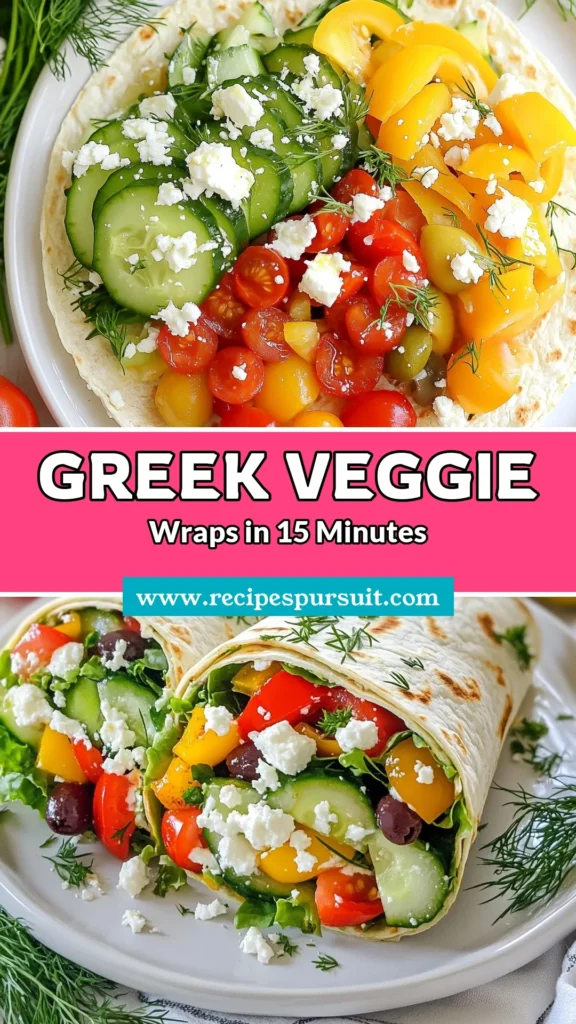 Discover the perfect Greek veggie wraps with this easy hummus wrap recipe! Packed with fresh ingredients like cucumbers, bell peppers, and kalamata olives, these healthy lunch wraps are a delicious Mediterranean delight. Using whole wheat wraps makes them nutritious and satisfying. Ideal for meal prep or on-the-go, these veggie wraps are sure to impress. Try them today and save for later! #GreekVeggieWraps #HummusWrapRecipe #HealthyLunchWraps #MediterraneanVeggieWraps