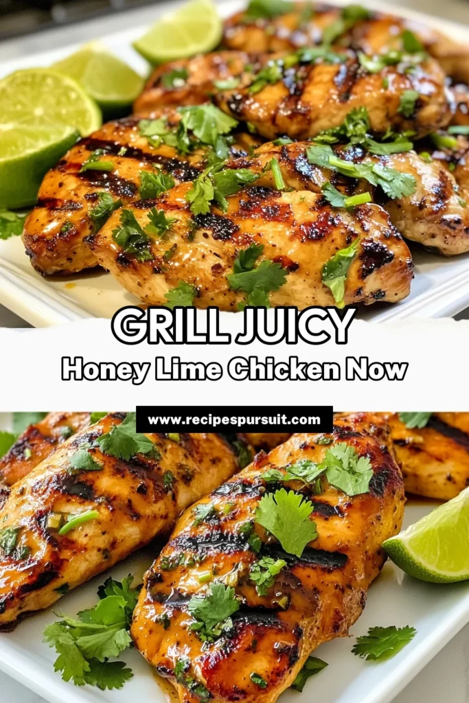 Looking for a delicious and healthy grilled chicken recipe? Try this Honey Lime Chicken! With an easy chicken marinade made from honey, lime juice, and spices, it’s perfect for any occasion. Enjoy juicy, flavorful grilled chicken in just 30 minutes! Ideal for summer cookouts or weeknight dinners. Save this recipe for a delightful cousin to cilantro lime chicken that's sure to impress! #HoneyLimeChicken #GrilledChickenRecipe #HealthyGrilledChicken #EasyChickenMarinade