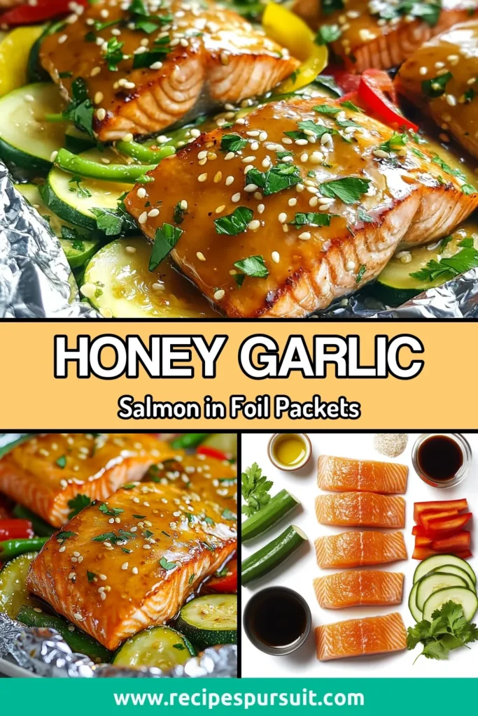 Discover the deliciousness of honey garlic salmon with this easy salmon dinner recipe! These foil packets are a game-changer for quick weeknight meals, combining tender salmon and vibrant veggies for a nutritious dish. Perfectly sweetened with honey and infused with garlic, this healthy salmon recipe is ready in just 30 minutes. Try these foil packet recipes today for an effortless, flavorful dinner! Save this recipe for later! #HoneyGarlicSalmon #FoilPacketRecipes #EasySalmonDinner #HealthySalmonRecipes