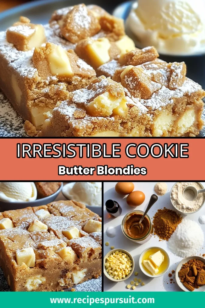 Indulge in these irresistibly gooey Cookie Butter Blondies! This easy blondie recipe combines creamy cookie butter with white chocolate for a delightful treat that everyone will love. Perfect for cookie butter desserts, these blondies are quick to make and mouthwatering to taste. Bake a batch today and impress your family and friends! Don't forget to save this recipe for later! #CookieButterBlondies #BlondieRecipe #EasyBlondies #CookieButterDesserts