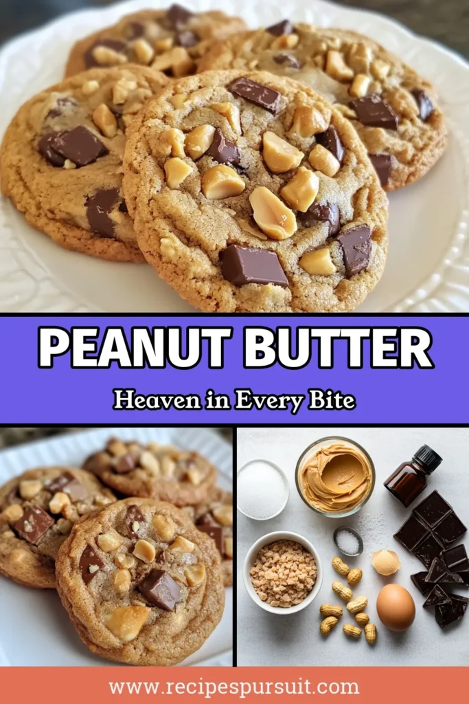 Indulge in these delicious peanut butter chocolate cookies! This easy cookie recipe combines creamy peanut butter and rich chocolate chunks for a perfect nutty dessert idea. Homemade peanut butter cookies are quick to make, ready in just 25 minutes. Bake a batch of these chocolate chunk cookies and impress your friends and family! Don't forget to save this recipe for later! #PeanutButterCookies #EasyCookieRecipe #NuttyDessertIdeas #ChocolateChunkCookies