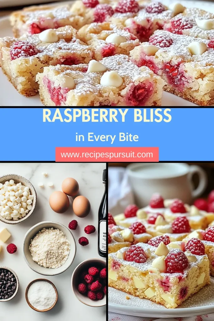 Indulge in these delightful Raspberry White Chocolate Blondies with this easy blondies with raspberries recipe. Perfect for a chewy blondies dessert, this homemade white chocolate blondies treat is a must-try for any occasion. Bake a batch of these raspberry dessert bars today and enjoy a sweet escape! Don't forget to save this recipe for later! #RaspberryBlondies #DessertIdeas #BakingLove #SweetTreats