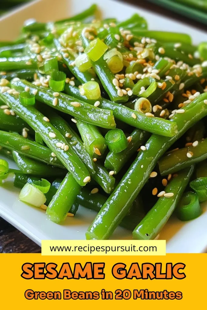 Looking for a quick vegetable side dish that’s both delicious and healthy? Try this Sesame Garlic Green Beans recipe! Made with blanched green beans, minced garlic, and tossed in sesame oil, it’s a simple garlic green bean recipe that packs a flavor punch. Perfect for any meal, this satisfying dish is sure to please! Save this healthy green bean recipe for your next dinner or meal prep! #SesameGarlicGreenBeans #HealthyRecipes #QuickSideDish #GreenBeans