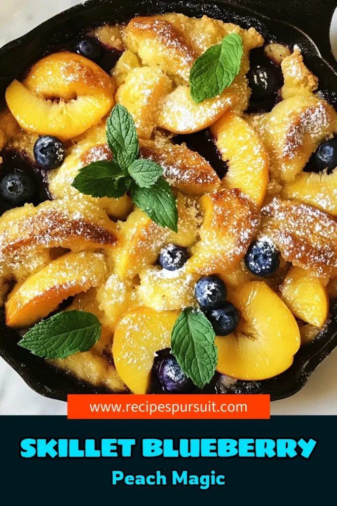 Discover the ultimate blueberry peach cobbler recipe that's perfect for any occasion! This easy peach cobbler is made in a skillet, combining fresh blueberries and peaches for a delicious treat. Indulge in this baked blueberry dessert that’s not only scrumptious but also simple to prepare. Serve it warm with a scoop of vanilla ice cream for an unforgettable dessert experience. Save this blueberry peach cobbler skillet recipe for your next gathering! #BlueberryPeachCobbler #SkilletDessert #FreshFruitCobbler #EasyPeachCobbler