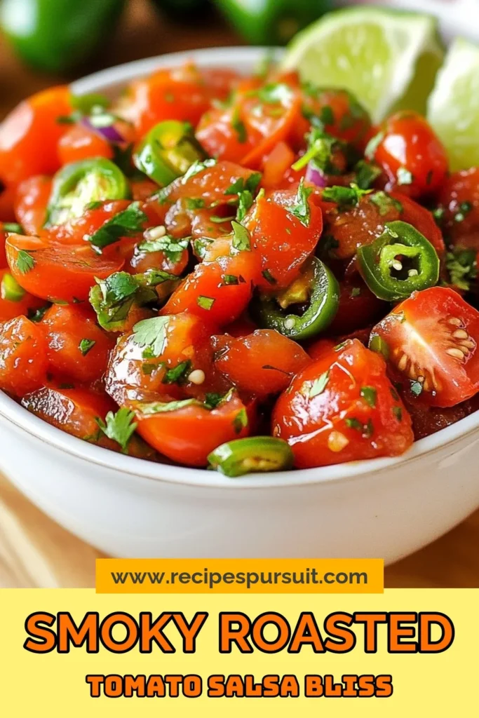 Discover the perfect blend of flavors with this smoky roasted tomato salsa! This easy tomato salsa recipe features homemade salsa with roasted tomatoes, adding a smoky twist that's simply irresistible. For those who love a kick, our fresh salsa with jalapeños enhances the taste! Try out these roasted tomato salsa garnish ideas to impress your guests. Save this recipe for your next gathering and create a flavor-packed dip. #TomatoSalsa #HomemadeSalsa #EasyRecipes #SalsaIdeas