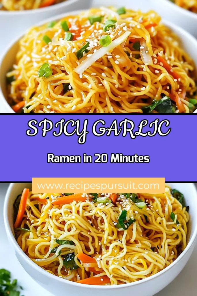 Looking for a quick ramen recipe that packs a punch? Try these spicy garlic ramen noodles! This easy spicy noodle dish combines instant ramen noodles with garlic, ginger, and a touch of chili paste for heat. In just 20 minutes, you’ll have a delicious meal loaded with flavors and nutrition. Perfect for a cozy night in! Don’t forget to save this recipe for later! #SpicyGarlicRamen #QuickRamenRecipe #EasySpicyNoodleDish #GarlicGingerNoodles