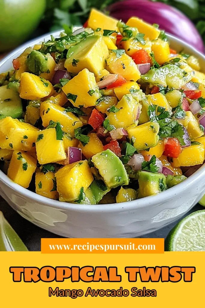 Elevate your snacking game with this delicious mango avocado salsa! This fresh salsa recipe combines ripe mango and avocado for a flavorful, healthy salsa dip that's perfect for any occasion. With a zesty twist of lime, this mango salsa with lime is a delightful addition to your appetizer spread or grilled dishes. Try it today and enjoy a burst of freshness! Don’t forget to save the recipe for later! #MangoAvocadoSalsa #HealthySalsaRecipes #AvocadoSalsaDip #FreshSalsaRecipe