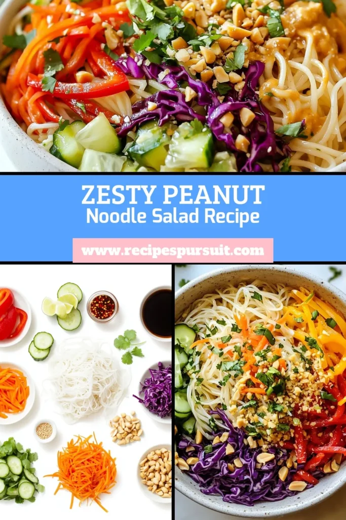 Dive into this delicious Spicy Peanut Noodle Salad that's perfect for any meal! This healthy cold noodle salad features a vibrant mix of rice noodles, fresh veggies, and a creamy Asian salad with peanut dressing. Easy to make and entirely vegan, it's an ideal dish for lunch or a light dinner. Try this Rice Noodles Recipe today and savor the flavors! Save for later and impress your friends! #SpicyPeanutNoodleSalad #VeganRecipes #HealthySalads #EasyDinners