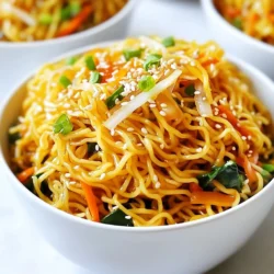 - 2 packs of instant ramen noodles - 3 tablespoons soy sauce - 2 tablespoons sesame oil - 4 cloves garlic, minced - 1 inch piece of ginger, grated - 1 tablespoon chili paste (adjust for heat preference) - 2 green onions, sliced, plus extra for garnish - 1 cup baby spinach - 1 small carrot, julienned - 1 tablespoon rice vinegar - 1 teaspoon sugar - Sesame seeds for garnish When measuring ingredients, use standard spoons and cups for accuracy. Pack the garlic cloves tightly when mincing for the best flavor. For ginger, use a microplane for finer results. If you want a stronger flavor, add a little more soy sauce or sesame oil. You can swap instant ramen noodles for fresh noodles. If you don’t have chili paste, try Sriracha or crushed red pepper. For a lighter touch, use olive oil instead of sesame oil. Missing baby spinach? Kale or bok choy works great. You can also change the carrot for bell peppers or zucchini for a different crunch. {{ingredient_image_1}} First, boil water in a large pot. Follow the instructions on the ramen package. Cook the noodles until they are al dente. This usually takes about 3 to 4 minutes. Once cooked, drain the noodles and set them aside. In a large skillet, heat sesame oil over medium heat. Once hot, add minced garlic and grated ginger. Sauté for 1 to 2 minutes until you smell the aroma. Be careful not to let them brown. Next, stir in the chili paste and soy sauce. Cook this mixture for another minute to combine the flavors well. Now, add the julienned carrot to the skillet. Sauté for 2 to 3 minutes until the carrot softens a bit. Then, toss in the baby spinach. Mix until it wilts, which should take about 1 minute. In a small bowl, whisk together rice vinegar and sugar until the sugar dissolves. Pour this into the skillet and mix it all together. Now it's time to bring everything together. Toss the cooked ramen noodles into the skillet. Make sure to coat them well with the spicy garlic sauce. Cook everything together for another 1 to 2 minutes until it's all heated through. Serve the ramen hot. Garnish with sliced green onions and a sprinkle of sesame seeds for a nice touch. Enjoy your flavorful and quick meal! You can change how spicy your ramen is. Start with one tablespoon of chili paste. Taste it after mixing. If you want more heat, add more chili paste. You can also use sriracha or red pepper flakes for different flavors. Garlic gives your ramen a strong taste. Use fresh garlic for the best flavor. Mince the cloves well, so they mix easily. You can add more garlic if you love it. It will not only add taste but also health benefits. Make your dish look great! Serve the ramen in deep bowls. Top with extra green onions for color. A drizzle of sesame oil around the edge adds flair. Sprinkle sesame seeds for that finish. A good look makes your meal more fun to eat! Pro Tips Adjust the Heat: If you love spice, feel free to add more chili paste or even some sliced fresh chili peppers for an extra kick. Fresh Ingredients Matter: Using fresh garlic and ginger will enhance the flavor significantly compared to powdered versions. Add Protein: For a heartier meal, consider adding cooked chicken, tofu, or shrimp to the dish along with the noodles. Customize Your Veggies: Feel free to mix in other vegetables like bell peppers, mushrooms, or snap peas for added nutrition and texture. {{image_2}} For a vegetarian twist, skip the meat and focus on veggies. You can use mushrooms, bell peppers, or zucchini to add depth. For a vegan option, ensure your soy sauce is plant-based. Swap out any animal-based ingredients, like honey, for maple syrup or agave. Want more protein? Try adding tofu or tempeh. Both soak up flavors well and give a nice texture. If you prefer meat, thinly sliced chicken, pork, or shrimp work great. Just cook them first before adding to the noodles. Feel free to get creative with vegetables. Broccoli, snap peas, or bok choy can all enhance your ramen. Just remember to adjust cooking times. Softer veggies need less time, while denser ones, like carrots, need longer. This adds color and crunch to your dish. To keep your spicy garlic ramen noodles fresh, store them in an airtight container. Let the noodles cool down before putting them in the fridge. This helps avoid sogginess. You can keep them for 2-3 days. Reheat your ramen noodles in a skillet or microwave. If using a skillet, add a splash of water to prevent sticking. Heat over low to medium heat until hot. In the microwave, cover the bowl loosely and heat for 1-2 minutes. Stir halfway for even heating. Freezing ramen noodles is not ideal, but you can freeze the sauce and veggies. Place them in a freezer-safe bag or container. Use within 1-2 months for best flavor. When ready to use, thaw in the fridge overnight and heat on the stove. Add fresh noodles for the best taste. You can add many tasty items to your spicy garlic ramen noodles. Here are some ideas: - Soft-boiled eggs for extra protein - Cooked chicken or shrimp for heartiness - Tofu for a plant-based option - Mushrooms for a savory touch - Broccoli or bell peppers for crunch These add-ons make the dish more filling and fun. Yes, you can use fresh ramen! Fresh noodles cook quickly and add great texture. Just reduce the cooking time to 2-3 minutes. Follow the same steps for making the sauce. Toss in the fresh noodles, and you’ll have a delightful meal. To make the ramen less spicy, you can adjust the chili paste. Here’s what to do: - Use less chili paste than the recipe calls for. Start with half a tablespoon. - Add more soy sauce to balance the heat. - Mix in some coconut milk for creaminess. These tips will help you enjoy the flavor without too much heat. Pair your spicy garlic ramen noodles with these side dishes: - Edamame for a light and healthy snack - Seaweed salad for a refreshing crunch - Gyoza or dumplings for a savory bite - A simple cucumber salad for freshness These sides will complement your ramen and make a great meal. This post gave you all you need for spicy garlic ramen. We covered key ingredients and tips for perfecting your dish. You learned about noodle prep, cooking sauce, and combining all the flavors. We included variations for every diet, plus storing and reheating tips. Remember, cooking is fun! Don’t be afraid to try new ingredients or adjust flavors to fit your taste. Enjoy your spicy garlic ramen and share it with friends!