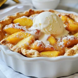 For this recipe, you need 6 ripe, fresh peaches. Choose peaches that are soft but not mushy. Peeling and slicing them brings out their sweet flavor. The juicy slices will create a lovely filling for your cobbler. Here’s a complete list of what you need: - 6 ripe fresh peaches, peeled and sliced - 1 cup granulated sugar, divided - 1 teaspoon vanilla extract - 2 tablespoons lemon juice - 1 teaspoon ground cinnamon - 1 cup all-purpose flour - 1 teaspoon baking powder - 1/2 teaspoon salt - 1 cup milk - 1/2 cup unsalted butter, melted - 1 tablespoon brown sugar (for topping) Each ingredient plays an important role in making your cobbler delicious. The peaches give sweetness, while sugar enhances their flavor. Vanilla and lemon juice add depth. The dry ingredients create the perfect batter. To elevate your peach cobbler, consider these toppings: - Whipped cream - Vanilla ice cream Serving your cobbler warm with a scoop of ice cream makes it a delightful treat. The cool cream contrasts with the warm cobbler, creating the perfect balance. Enjoy this dessert with family and friends! {{ingredient_image_1}} Start by peeling and slicing six ripe peaches. Use a sharp knife for clean cuts. In a large bowl, mix the sliced peaches with half a cup of granulated sugar, one teaspoon of vanilla extract, two tablespoons of lemon juice, and one teaspoon of ground cinnamon. Toss gently to coat the peaches. This step lets the peaches release their sweet juices. Let the mixture sit for about 10 to 15 minutes. The peaches will soak up the flavors and become even sweeter. In another bowl, whisk together one cup of all-purpose flour, one teaspoon of baking powder, half a teaspoon of salt, and the remaining half cup of granulated sugar. In a separate bowl, mix one cup of milk with half a cup of melted unsalted butter. Gradually add the milk mixture to the dry ingredients, stirring gently. The batter will be a bit lumpy, which is fine. Do not overmix; this keeps the cobbler light and fluffy. Pour the batter into a greased 9x13-inch baking dish. Spread it evenly across the bottom. Next, carefully spoon the peach mixture over the batter. Spread the peaches evenly but do not stir. This layer will sink into the batter while baking. Finally, sprinkle one tablespoon of brown sugar over the top. Bake in a preheated oven at 350°F for 40 to 45 minutes. Check if it’s done by inserting a toothpick; it should come out clean or with a few crumbs. Once golden brown, remove it from the oven and let it cool slightly before serving. Enjoy your delightful peach cobbler warm with whipped cream or a scoop of vanilla ice cream! To make great peach cobbler, choose ripe peaches. Look for peaches that are soft but not mushy. They should smell sweet and fragrant. Local farmers' markets often have the best peaches. When you pick them, feel for a little give. Avoid any peaches with bruises or dark spots. The crust makes a big difference. Use cold butter for a flaky texture. Mix the dry and wet ingredients gently. If you overmix, the crust can become tough. A lumpy batter is okay. This gives the crust its nice texture. Bake until golden brown for the best results. One common mistake is stirring the peach mixture into the batter. This ruins the layers. Always spoon the peaches on top without stirring. Another mistake is not checking for doneness. Use a toothpick to test the center. If it comes out clean, your cobbler is ready. Lastly, don’t skip the brown sugar topping. It adds a nice sweet finish! Pro Tips Choose Ripe Peaches: Select peaches that are slightly soft to the touch and fragrant. This ensures a sweeter, juicier cobbler. Adjust Sugar to Taste: Depending on the sweetness of your peaches, you may want to adjust the sugar level. Taste the peach mixture before baking! Let the Cobbler Rest: Allow the cobbler to cool for about 10-15 minutes after baking. This helps it set and makes serving easier. Experiment with Spices: Feel free to add nutmeg or cardamom for an extra layer of flavor in your cobbler! {{image_2}} You can enhance your peach cobbler with spices. Cinnamon is a classic choice. It brings warmth and depth to the flavor. You might also try nutmeg. It adds a sweet and nutty note. For a kick, consider a pinch of cayenne pepper. It gives the cobbler a surprising twist. You can also mix in some cardamom. It pairs well with peaches and elevates the dish. Peaches are great, but other fruits work well too. You can use ripe plums for a tart flavor. Cherries add a sweet and juicy bite. If you want something tropical, try mangoes. They bring a unique sweetness. Mixed berries also make a colorful and tasty cobbler. Feel free to combine different fruits for a fun twist. For a gluten-free cobbler, swap all-purpose flour with a gluten-free mix. Look for blends that include almond flour or coconut flour. They add texture and flavor. You can also use oat flour, which gives a nice taste. Just remember to check for gluten-free baking powder. This way, everyone can enjoy a slice without worry. To store any leftover peach cobbler, first let it cool down. Once it’s cool, cover it with plastic wrap or foil. You can also use an airtight container. Store it in the fridge for up to three days. This keeps the cobbler fresh and tasty. If you want to keep it longer, freezing is a great option. When you're ready to eat your leftover peach cobbler, preheat your oven to 350°F (175°C). Place the cobbler in an oven-safe dish. Cover it with foil to prevent it from drying out. Heat it for about 15-20 minutes. Check it to make sure it's warm all the way through. You can also heat it in the microwave for about 1-2 minutes, but the oven keeps it crispier. To freeze peach cobbler, follow these steps. First, let it cool completely. Then, cut it into portions. Wrap each piece tightly in plastic wrap. Place the wrapped pieces in a freezer-safe bag or container. Label the bag with the date. You can freeze it for up to three months. When you want to enjoy it again, thaw it in the fridge overnight before reheating. Yes, you can use frozen peaches. Just remember to thaw them first. Drain any extra liquid to avoid a soggy cobbler. Frozen peaches may not be as sweet as fresh ones, so adjust sugar if needed. They still give you that great peach flavor. You know peach cobbler is done when it turns golden brown and the edges bubble. Insert a toothpick into the center; it should come out clean or with a few crumbs. The top should look set, not jiggly. Peach cobbler comes from the United States. It began in the 1800s as a way to use fresh fruit. Early settlers made it with whatever fruit they had. The name "cobbler" comes from the way the dough looks, like a cobbled street. It has become a favorite summer dessert. To sum up, we explored making a tasty peach cobbler. We discussed fresh peaches, key ingredients, and how to serve it. I provided step-by-step instructions to prepare, bake, and avoid common mistakes. You learned about fun variations and how to store leftovers properly. Now, you have everything needed to create your own delicious cobbler. Enjoy the sweet taste of summer with each bite!