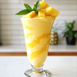 - 1 cup fresh pineapple chunks - 1 ripe banana, sliced - 1/2 cup coconut milk - 1/2 cup Greek yogurt - 1 tablespoon honey or agave syrup (optional) - 1/2 cup ice cubes - 1 tablespoon chia seeds (optional) - Fresh mint leaves for garnish You can swap fresh pineapple with frozen pineapple. This change gives a thicker texture. If you don’t have coconut milk, use almond milk or oat milk. Both options keep it creamy. Greek yogurt can be replaced with any plain yogurt. For a vegan option, skip the yogurt or choose a plant-based one. If you like it sweeter, add more honey or agave syrup. Pineapple is rich in vitamin C. It helps support your immune system. The banana adds potassium, which is great for your heart. Coconut milk provides healthy fats, keeping you full longer. Greek yogurt adds protein, making this smoothie a great meal option. Chia seeds boost fiber and omega-3s, promoting good digestion. Mint leaves not only add flavor but also have antioxidants. Together, these ingredients create a refreshing drink that nourishes your body and mind. {{ingredient_image_1}} Start by gathering your ingredients. You will need: - 1 cup fresh pineapple chunks - 1 ripe banana, sliced - 1/2 cup coconut milk - 1/2 cup Greek yogurt - 1 tablespoon honey or agave syrup (optional) - 1/2 cup ice cubes - 1 tablespoon chia seeds (optional) - Fresh mint leaves for garnish First, take the fresh pineapple and cut it into chunks. This helps the blender mix everything well. Next, slice the ripe banana. Add both fruits into the blender. Pour in the coconut milk and Greek yogurt. If you like it sweet, add honey or agave syrup. Now, it’s time to blend! Put the lid on the blender and turn it on high speed. Blend for about 1-2 minutes. You want the mixture to be smooth and creamy. If you want to add chia seeds for extra nutrition, add them now. Pulse the blender a few times to mix them in without over-blending. After blending, taste your smoothie. If it’s not sweet enough, add a bit more honey or agave. Blend again for a few seconds to mix. Once your smoothie is ready, pour it into tall glasses. This drink looks great, so take a moment to enjoy its color. For a special touch, garnish each glass with fresh mint leaves. This adds flavor and looks nice too. You can serve it right away with a straw or a spoon. Enjoy your tropical delight! To make your smoothie super creamy, use ripe bananas. Ripe bananas blend well and add natural sweetness. Greek yogurt also helps add creaminess and a nice tang. If you want it even creamier, try using full-fat coconut milk. Blend all your ingredients well until they are smooth. Taste your smoothie after blending. If it needs more sweetness, add honey or agave syrup. Start with a small amount, then blend and taste again. Remember, the sweetness can also come from ripe fruit. Bananas and pineapples are naturally sweet, so choose ripe ones for the best flavor. Boost your smoothie with superfoods like chia seeds. They are small but pack a lot of nutrition. Just one tablespoon adds fiber and omega-3s. You can also add a handful of spinach for extra vitamins. It blends in well and you won’t even taste it! Pro Tips Choose Ripe Fruits: Make sure your pineapple and banana are ripe for the best flavor and sweetness. Chill Your Ingredients: For an extra cold and refreshing smoothie, chill your coconut milk and Greek yogurt beforehand. Experiment with Add-ins: Feel free to add other tropical fruits like mango or papaya for a different twist on this smoothie. Blend Smoothly: Blend your ingredients in stages—start with the liquids and fruits, then add ice to achieve the desired texture. {{image_2}} You can mix many fruits to create fun flavors! Add mango, kiwi, or berries for a burst of color and taste. These fruits add natural sweetness and nutrients. For a creamier texture, include avocado. You can also swap out the banana for a peach or pear. Each choice changes the flavor, making it exciting to try new blends. If you want a dairy-free smoothie, switch Greek yogurt with a plant-based yogurt. Coconut yogurt works great. For the milk, use almond, soy, or oat milk instead of coconut milk. These options keep the smoothie creamy and delicious while ensuring it fits a vegan diet. You can use agave syrup for sweetness if you prefer. Want to spice things up? Add a pinch of cinnamon or nutmeg for warmth. A splash of vanilla extract adds depth to the flavor. For a tropical twist, try a little fresh lime juice. It brightens the taste and adds a refreshing zing. You can also sprinkle in some flaxseed or hemp seeds for extra nutrients. Each change makes your smoothie unique! To keep your Tropical Pineapple Smoothie fresh, store it in a sealed container. Glass jars work best. This way, you can enjoy it later. Smoothies last about one day in the fridge. If you wait too long, they may separate. Just give it a quick shake before drinking. Freezing is a great way to save smoothies. Pour the smoothie into ice cube trays or freezer-safe bags. I love using bags as they take up less space. You can freeze it for up to three months. This way, you have a quick treat ready anytime. When you want your smoothie, take it out of the freezer. If you used trays, pop out the cubes and place them in a blender. For bags, just cut a corner and squeeze it out. Add a splash of coconut milk or water for creaminess. Blend until smooth, and enjoy your refreshing drink! Yes, you can use frozen pineapple. Frozen pineapple works well for this smoothie. It gives a nice, cold texture. Just use the same amount as fresh pineapple. This option saves time and adds chill without ice. It also keeps the smoothie thick and creamy. To lower the sugar, skip the honey or agave syrup. The banana and pineapple add natural sweetness. You can also use unsweetened coconut milk. This keeps the flavor rich without added sugar. If you like, add a few spinach leaves for extra nutrients without much sugar. This smoothie is full of vitamins and minerals. Pineapple helps with digestion and boosts your immune system. Bananas provide potassium, good for heart health. Greek yogurt adds protein for muscle strength. Chia seeds, if added, bring omega-3 fatty acids, which are great for your brain. This drink is not just tasty; it supports your overall health too! This blog post has covered how to make a healthy smoothie. We discussed essential ingredients, their benefits, and how to measure and substitute when needed. You learned the step-by-step process for blending and serving. Tips on achieving creaminess and adjusting sweetness help make it perfect. Variations cater to different tastes and diet needs. Lastly, we shared storage tips to keep your smoothies fresh. Try out these ideas, and enjoy your tasty, healthy smoothies!