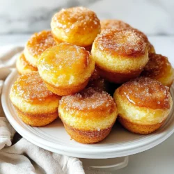 To make these tasty treats, you need a few key ingredients. Here’s what you need: - 2 cups all-purpose flour - 1 tbsp baking powder - 1/2 tsp baking soda - 1/2 tsp salt - 1 tsp ground cinnamon - 1/4 tsp nutmeg - 1/2 cup unsalted butter, melted - 1 cup granulated sugar - 2 large eggs - 1 tsp vanilla extract - 1 cup buttermilk These ingredients work together to create a soft and fluffy muffin. The flour gives structure, while the baking powder and soda help it rise. The butter adds richness, and the eggs bind everything together. The buttermilk makes the muffins moist and tender. For the sweet and crunchy topping, gather these items: - 1/2 cup granulated sugar - 1 tbsp ground cinnamon - 4 tbsp unsalted butter, melted This mixture gives the muffins that classic doughnut taste. The melted butter helps the cinnamon sugar stick to the warm muffins. You can always mix things up with your ingredients. Here are some ideas: - Swap all-purpose flour for whole wheat flour for a healthier option. - Use coconut oil instead of butter for a dairy-free version. - Replace granulated sugar with brown sugar for a deeper flavor. - Add chopped nuts or chocolate chips for extra texture and taste. These simple changes let you customize the muffins to your liking. Feel free to experiment while keeping the main flavors intact. {{ingredient_image_1}} First, preheat your oven to 350°F (175°C). This helps the muffins rise. While the oven heats, grease a muffin tin. You can also use paper liners for easy cleanup. Make sure to cover each cup well, so the muffins don’t stick. Now, grab a medium bowl. In it, mix the dry ingredients: 2 cups of all-purpose flour, 1 tablespoon of baking powder, 1/2 teaspoon of baking soda, 1/2 teaspoon of salt, 1 teaspoon of ground cinnamon, and 1/4 teaspoon of nutmeg. Set this bowl aside. In a large bowl, whisk together 1/2 cup of melted unsalted butter and 1 cup of granulated sugar until smooth. Next, add in 2 large eggs, one at a time. Mix well after each egg. Then, stir in 1 teaspoon of vanilla extract and 1 cup of buttermilk. It should look creamy and well combined. Gradually fold the dry ingredients into the wet mixture. Be gentle here. Overmixing can make the muffins tough. Fill each muffin cup about 2/3 full with the batter. You can use a scoop or a spoon for this. Bake them in your preheated oven for 15-18 minutes. To check if they are done, insert a toothpick into the center. If it comes out clean, they are ready. While the muffins bake, prepare the topping. In a small bowl, mix together 1/2 cup of granulated sugar and 1 tablespoon of ground cinnamon. Once the muffins are done, let them cool in the tin for about 5 minutes. Then, remove them from the tin. Dip the tops of each warm muffin into 4 tablespoons of melted butter. After that, roll them in the cinnamon-sugar mixture until they are well coated. This gives them a sweet and crunchy finish. Enjoy your tasty treat! When making cinnamon sugar doughnut muffins, proper mixing is key. Start by whisking the dry ingredients together first. This helps blend the baking powder and baking soda evenly. It also ensures the spices mix well. In a separate bowl, mix the melted butter and sugar until smooth. This creates a nice base for your muffins. Add the eggs one at a time. Mix well after each egg to keep the batter light. Lastly, combine the wet and dry mixtures gently. Use a spatula and fold until just mixed. Avoid overmixing; this keeps your muffins soft. To make sure your muffins turn out fluffy, focus on your ingredients. Use room temperature eggs and buttermilk. These ingredients blend better and create air pockets in the batter. This adds lightness to your muffins. Don't forget to measure your flour correctly; spoon it into your measuring cup and level it off with a knife. Too much flour can make the muffins dense. Bake your muffins in a preheated oven for even cooking. Check for doneness by inserting a toothpick. If it comes out clean, your muffins are ready. Once your muffins are baked, let them cool for about five minutes in the tin. This helps them set and makes them easier to remove. Use a wire rack for the best cooling results. While they cool, prepare your cinnamon-sugar coating. Mix granulated sugar and cinnamon in a small bowl. Dip each warm muffin top in melted butter, then roll it in the cinnamon-sugar mixture. This creates a sweet crust that pairs perfectly with the soft muffin inside. Enjoy your treats warm for the best flavor! Pro Tips Use Fresh Spices: Ensure your ground cinnamon and nutmeg are fresh for the best flavor. Old spices can lose their potency and impact the overall taste of your muffins. Don’t Overmix: When combining wet and dry ingredients, mix just until combined. Overmixing can lead to dense muffins instead of light and fluffy ones. Let Them Cool Slightly: Allow the muffins to cool in the tin for a few minutes before removing them. This helps them set and makes them easier to take out without breaking. Customize Your Topping: Feel free to add a pinch of nutmeg or even a splash of vanilla to the cinnamon-sugar topping for an extra flavor boost! {{image_2}} You can make these muffins gluten-free! Substitute the all-purpose flour with a gluten-free blend. Look for a mix that works well for baking. The muffins will still be soft and tasty. Want to spice things up? Try adding pumpkin puree for a fall treat. Use one cup of pumpkin in place of half the buttermilk. You can also add pumpkin spice. A mix of cinnamon, nutmeg, and ginger works great here. Feeling adventurous? Swap the cinnamon sugar topping for a chocolate glaze. Melt half a cup of chocolate chips with one tablespoon of butter. Dip the tops of the muffins in the glaze while they are warm. It adds a rich, sweet flavor that everyone will love. These variations let you customize your muffins to fit your taste. Enjoy trying new flavors! To keep your cinnamon sugar doughnut muffins fresh, place them in an airtight container. You can store them at room temperature for up to 3 days. If you want them to last longer, consider refrigerating them. Just make sure to wrap them tightly to avoid drying out. When you want to enjoy a muffin again, reheating is simple. You can use the microwave for about 10-15 seconds. This warms them up and keeps them soft. If you prefer a crispy top, pop them in the oven at 350°F (175°C) for about 5 minutes. If you made a big batch, freezing is a great option. Wrap each muffin in plastic wrap, then place them in a freezer bag. They can last up to 3 months in the freezer. When you're ready to eat, just thaw them in the fridge overnight or leave them out for a few hours. Enjoy your delicious treats anytime! You can tell muffins are done by using a toothpick. Insert the toothpick into the center of a muffin. If it comes out clean, the muffins are ready. If there is wet batter on the toothpick, bake them a few more minutes. Watching the tops is also helpful. They should look golden brown when they are finished. Yes, you can use a muffin mix. It’s a quick option if you’re short on time. Just follow the package instructions and add cinnamon for that extra flavor. However, homemade batter tastes fresher and allows for more control over the flavors. You can use my recipe for a great taste and texture. Leftover cinnamon sugar is great for many things. You can sprinkle it on toast, pancakes, or waffles for a sweet treat. It also works well on oatmeal or yogurt. If you want a fun snack, mix it into popcorn for a sweet twist. Store it in an airtight container for future use. Cinnamon sugar doughnut muffins are tasty and easy to make. We covered the key ingredients, steps, tips, and fun variations. Remember to mix the batter gently for fluffier muffins. Experiment with gluten-free options or fun flavors like pumpkin spice. Store extras well to enjoy later. Enjoy making these delicious treats that brighten your day!