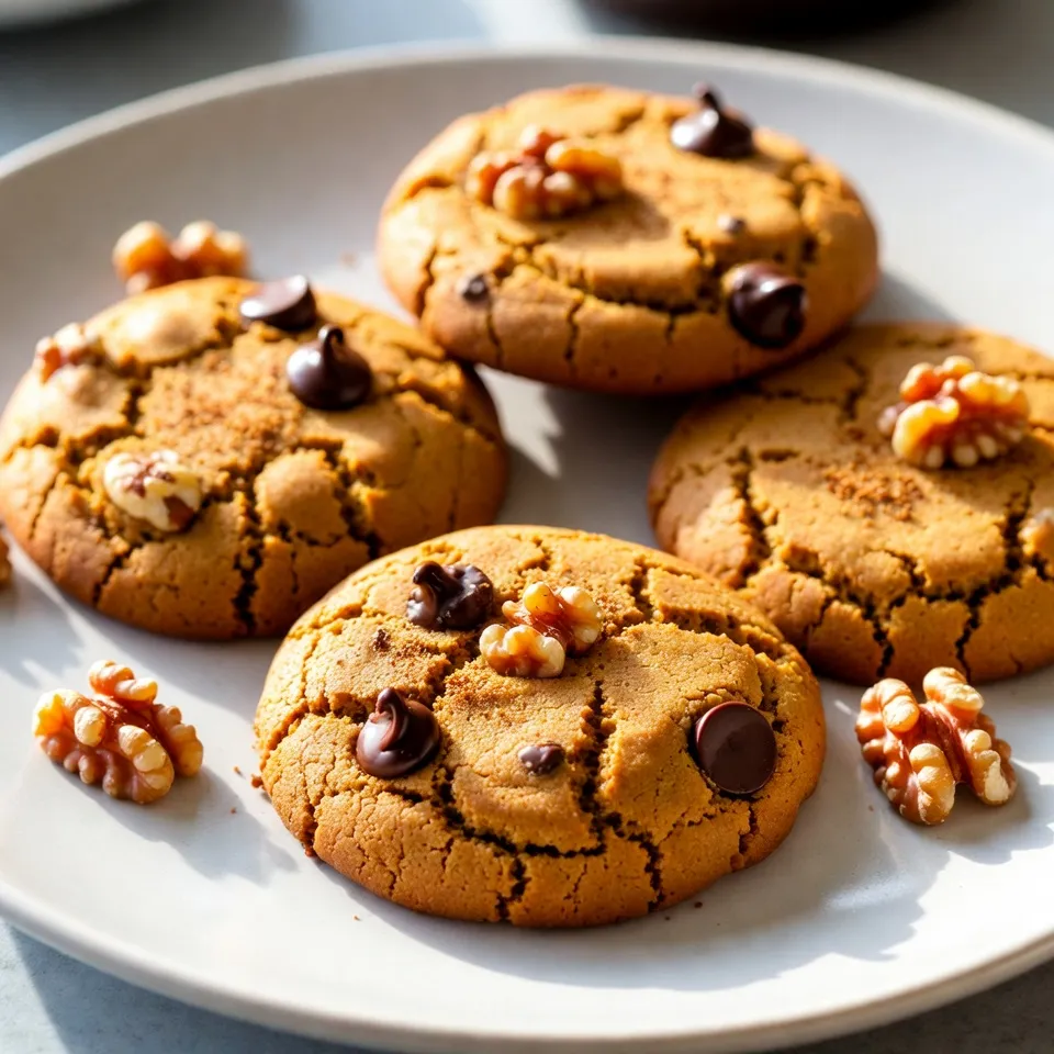 To make Pumpkin Spice Latte Cookies, you will need: - 1 cup unsalted butter, softened - 1 cup brown sugar, packed - 1/2 cup granulated sugar - 1 large egg - 1 tablespoon vanilla extract - 2 cups all-purpose flour - 1 teaspoon baking soda - 1/2 teaspoon baking powder - 1 teaspoon pumpkin pie spice - 1/2 teaspoon ground cinnamon - 1/4 teaspoon salt - 1 cup semi-sweet chocolate chips - 1/2 cup chopped walnuts (optional) - 1/4 cup brewed and cooled espresso or strong coffee You can adjust some ingredients if needed. For butter, use margarine if you want a dairy-free option. Brown sugar gives a nice flavor, but you can use white sugar instead. If you prefer a gluten-free version, swap the all-purpose flour for a gluten-free blend. Use decaf coffee if you want to skip caffeine. To make your cookies even better, try adding: - 1/2 cup chopped walnuts for a nice crunch - 1/2 cup white chocolate chips for a sweet twist - A sprinkle of sea salt on top for extra flavor These add-ins can change the taste and texture of your cookies. Mix and match to find your favorite combo! {{ingredient_image_1}} Start by softening your butter. In a big bowl, mix the butter with brown sugar and granulated sugar. Cream these together until the mix looks light and fluffy. This step is key to a soft cookie. Next, beat in one large egg and one tablespoon of vanilla extract. Mix well until everything blends smoothly. Now, add a quarter cup of brewed and cooled espresso or strong coffee. This gives the cookies a rich flavor. In a separate bowl, whisk together the dry ingredients. Use two cups of all-purpose flour, one teaspoon of baking soda, half a teaspoon of baking powder, one teaspoon of pumpkin pie spice, half a teaspoon of ground cinnamon, and a quarter teaspoon of salt. This mix adds warmth and spice to your cookies. Slowly add the dry mix to the wet ingredients. Stir gently until just combined. Avoid overmixing to keep your cookies soft. Once your dough is mixed, it's time to chill it. Cover the bowl with plastic wrap and place it in the fridge for at least 30 minutes. This step helps the flavors come together and improves the cookie's texture. After chilling, preheat your oven to 350°F (175°C). Line a baking sheet with parchment paper. Using a cookie scoop or a tablespoon, drop dough balls onto the sheet. Leave space between them since they will spread while baking. Bake your cookies in the oven for 10-12 minutes. Keep an eye on them! They should turn golden around the edges, while the centers stay soft. Once baked, take them out and let them cool on the sheet for about 5 minutes. This helps them set. After that, transfer the cookies to a wire rack to cool completely. Enjoy the warm, cozy aroma filling your kitchen! To get the right cookie texture, start with softened butter. Cream it well with sugars until it's light. This helps make the cookies soft. Next, chill the dough for at least 30 minutes. Chilling helps keep cookies from spreading too much. Bake until the edges are golden and the center is set. This gives you soft, chewy cookies. One common mistake is overmixing the dough. Mix just until combined to keep cookies tender. Another mistake is not chilling the dough. Skipping this step can lead to flat cookies. Make sure your oven is at the right temperature. An oven that is too hot can burn the edges. Lastly, always use fresh ingredients for the best flavor. You can boost the flavor by adding more spices. Try a pinch of nutmeg or ginger for a twist. You can also experiment with different types of chocolate. Dark chocolate chips add a rich taste. For a nutty flavor, use different nuts like pecans. These small changes can make your cookies unique and even more delicious. Pro Tips Chill the Dough: Chilling the dough for at least 30 minutes helps to intensify the flavors and creates a chewier texture in the finished cookies. Use Fresh Spices: For the best flavor, use fresh pumpkin pie spice and cinnamon. Ground spices lose their potency over time. Perfectly Measure Flour: To avoid dense cookies, spoon the flour into your measuring cup and level it off with a knife instead of scooping directly. Experiment with Mix-ins: Feel free to customize your cookies by adding different mix-ins like white chocolate chips, dried cranberries, or pecans for added flavor and texture. {{image_2}} You can make these cookies gluten-free! Use a 1:1 gluten-free flour mix. This swap works well and keeps the cookies tasty. Just follow the rest of the recipe as is. The flavors will still shine through. You’ll get the same warm spices and rich coffee notes. For a vegan version, replace the butter with coconut oil or vegan margarine. Use flax eggs instead of the large egg. To make a flax egg, mix 1 tablespoon of ground flaxseed with 2.5 tablespoons of water. Let it sit for a few minutes to thicken. You can also use dairy-free chocolate chips. This way, everyone can enjoy these cookies! Want to make these cookies even more fun? Try making cookie sandwiches! Use cream cheese frosting or whipped coconut cream between two cookies. You can also add a touch of vanilla or pumpkin spice to the filling. These sandwiches add a delightful twist to the classic cookie! Enjoy each bite with a warm drink for the full fall experience. To keep your pumpkin spice latte cookies fresh, store them in an airtight container. You can place parchment paper between layers to prevent sticking. This method keeps the cookies soft and tasty. If you want to enjoy them later, consider using a food-safe bag or container. Freezing your cookies is easy! First, let the cookies cool completely. Then, place them in a single layer on a baking sheet. Freeze them for about one hour. After they are frozen, transfer them to a freezer-safe bag. You can store them for up to three months. When you're ready to eat, just thaw them at room temperature. If you store your cookies at room temperature, they will last about five days. If you refrigerate them, they can last up to ten days. Frozen cookies can last up to three months, but they taste best within the first month. Always check for freshness before enjoying! A Pumpkin Spice Latte Cookie is a sweet treat that combines flavors of pumpkin and coffee. It blends the warm spices of fall with chocolate chips. You get a soft, chewy cookie that tastes like your favorite drink. Yes, you can use instant coffee. Just mix two teaspoons of instant coffee with two tablespoons of hot water. This will give you a strong coffee flavor similar to brewed espresso. The taste may differ slightly, but it will still be tasty. Look for golden edges and a soft center. The cookies should not look wet or shiny. They will firm up as they cool. Set a timer for 10-12 minutes to start checking for doneness. You can find ready-made cookies at many bakeries, grocery stores, or coffee shops. Look for seasonal items, especially in fall. Online shops may also offer pre-made cookies for delivery. You now have a complete guide to making delicious pumpkin spice latte cookies. We covered the key ingredients, step-by-step instructions, and useful tips to enhance your baking. Remember to try out different variations and add-ins to make these cookies your own. Store your cookies well to keep them fresh. Enjoy baking and sharing these treats! Your kitchen will smell amazing, and your friends will love them.