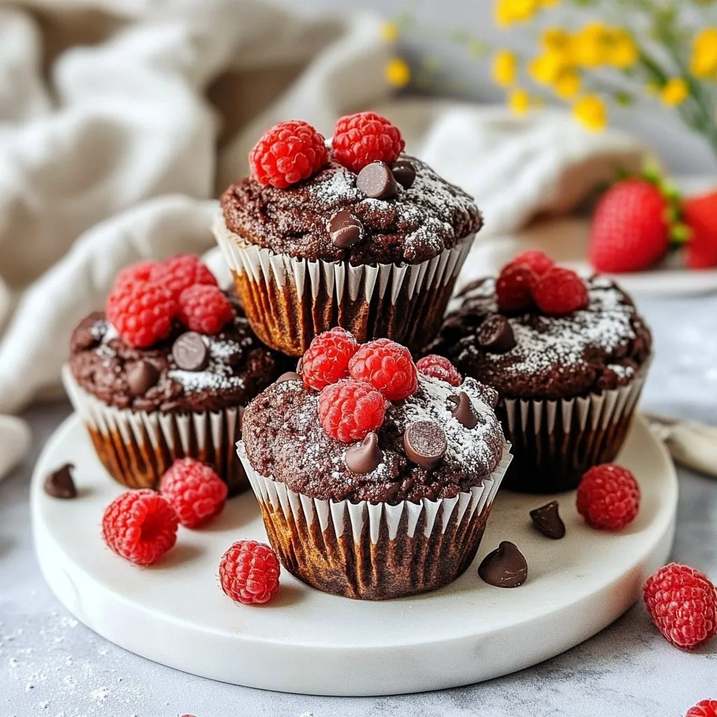 To make these delicious raspberry dark chocolate muffins, you'll need the following ingredients: - 1 cup all-purpose flour - 1/2 cup unsweetened cocoa powder - 1 teaspoon baking powder - 1/2 teaspoon baking soda - 1/4 teaspoon salt - 1/2 cup granulated sugar - 1/2 cup brown sugar, packed - 1/2 cup unsalted butter, melted - 2 large eggs - 1 teaspoon vanilla extract - 1/2 cup buttermilk (or milk with 1 teaspoon of vinegar) - 1 cup fresh raspberries (can substitute with frozen if needed) - 1/3 cup dark chocolate chips You can enhance your muffins with these optional ingredients: - Chopped nuts for a crunchy texture - A pinch of cinnamon for warmth - A splash of orange juice for zest If you're missing something, here are great substitutes: - Use whole wheat flour for a healthier version. - Swap unsweetened cocoa powder with carob powder for a different taste. - Replace buttermilk with yogurt or dairy-free yogurt. - Use coconut oil instead of butter for a dairy-free option. These ingredients come together to create soft, tasty treats that anyone can enjoy! {{ingredient_image_1}} Start by preheating your oven to 350°F (175°C). This helps your muffins bake evenly. Line a muffin tin with cupcake liners or grease it well. Greasing prevents sticking and makes for easy removal. Gather all your ingredients before you start. This keeps you organized and speeds up the process. In a medium bowl, whisk together the dry ingredients. Combine 1 cup of flour, 1/2 cup of cocoa powder, 1 teaspoon of baking powder, 1/2 teaspoon of baking soda, and 1/4 teaspoon of salt. This mix gives your muffins structure and flavor. In a large bowl, mix 1/2 cup of melted butter with 1/2 cup of granulated sugar and 1/2 cup of brown sugar. Stir until smooth. Then, add 2 large eggs one at a time, mixing well after each. Don’t forget the 1 teaspoon of vanilla extract! This adds a warm, rich flavor. Finally, alternate adding the dry mix and 1/2 cup of buttermilk to the butter mix. Start and end with the dry ingredients. Mix until just combined, being careful not to over mix. Gently fold in 1 cup of fresh raspberries and 1/3 cup of dark chocolate chips. The raspberries add a tart burst, while the chocolate gives sweetness. Divide the batter evenly among the muffin tins, filling each cup about 2/3 full. This allows room for the muffins to rise. Bake for 18-20 minutes. Check for doneness by inserting a toothpick into the center. If it comes out clean, your muffins are ready. Let them cool in the tin for about 5 minutes. Then, transfer them to a wire rack to cool completely. Enjoy your delicious Raspberry Dark Chocolate Muffins warm! Baking can be tricky, but I have some tips to help you succeed. First, always measure your ingredients accurately. Use a kitchen scale if you can. This makes a big difference. Next, don’t skip the baking powder or baking soda. They help your muffins rise. Mix the wet and dry ingredients carefully. Over-mixing can make your muffins tough. Gently fold in the raspberries and dark chocolate chips. This keeps them whole and juicy. Lastly, watch the baking time closely. Every oven is different, so check your muffins a few minutes early. You can take your muffins to the next level with simple add-ins. Try using vanilla bean paste instead of vanilla extract. It adds a rich flavor. You can also mix in a pinch of cinnamon or nutmeg. These spices give warmth and depth. For extra texture, add some chopped nuts like walnuts or pecans. They pair nicely with dark chocolate. If you love a sweet twist, fold in some mini marshmallows. The melted marshmallows create a fun surprise inside. To keep your muffins fresh, store them in an airtight container. This helps prevent them from drying out. If you want to keep them longer, freeze them. Wrap each muffin in plastic wrap and place them in a freezer bag. They can last up to three months this way. When you want to eat one, thaw it at room temperature. You can also heat it in the microwave for a few seconds. This makes it warm and soft again. Enjoy your delicious muffins any time! Pro Tips Use Room Temperature Ingredients: Ingredients like eggs and butter mix more uniformly when at room temperature, leading to a better texture in your muffins. Don’t Overmix the Batter: Mixing too vigorously can lead to dense muffins. Stir until just combined for a light and fluffy result. Fresh vs. Frozen Raspberries: If using frozen raspberries, do not thaw them before adding to the batter to prevent excess moisture. Check for Doneness: Use a toothpick to check if muffins are done. It should come out clean or with a few moist crumbs, but not wet batter. {{image_2}} You can change the flavor of your muffins by using other fruits. Try blueberries, strawberries, or cherries. Each fruit adds a unique taste that pairs well with chocolate. You can even mix nuts or seeds for a crunchy texture. Just remember to keep the amount similar to the raspberries. If you want gluten-free muffins, replace all-purpose flour with a gluten-free blend. Many blends work well for this recipe. For a dairy-free option, use coconut oil instead of butter. Use almond or oat milk in place of buttermilk. Both changes keep the muffins soft and tasty. Feel free to experiment with different types of chocolate. Milk chocolate gives a sweeter taste, while white chocolate adds a creaminess. If you want a vegan option, use dairy-free chocolate chips. The muffins will still be rich and delicious. Try different chocolates to find your favorite mix! To keep your Raspberry Dark Chocolate Muffins fresh, store them in an airtight container. This keeps moisture in and prevents them from drying out. You can also use plastic wrap if you do not have a container. Place a paper towel at the bottom to absorb excess moisture. Keep your muffins at room temperature for up to two days for the best taste. Freezing is a great way to save muffins for later. To freeze, let the muffins cool completely. Then, wrap each muffin tightly in plastic wrap. Place wrapped muffins in a freezer-safe bag. They will stay fresh for up to three months. When you want to enjoy one, remove it from the freezer. Let it thaw at room temperature, or microwave it for about 15-20 seconds. This will make it warm and soft again. Raspberry Dark Chocolate Muffins can last about two days at room temperature. If you keep them in the fridge, they can last up to a week. However, they may lose some of their soft texture. Always check for any signs of spoilage before eating. If they smell off or look moldy, it's best to throw them away. Yes, you can use frozen raspberries. Just remember to thaw them first. Drain any extra liquid to keep your muffins from getting soggy. The frozen berries work well and still taste great in your muffins. To make your muffins more chocolatey, add extra cocoa powder. You can also increase the amount of dark chocolate chips. Try using a mix of chocolate types, like milk and dark, for a rich flavor. You can even drizzle melted chocolate on top after baking for an extra treat. To check if your muffins are done, insert a toothpick into the center of a muffin. If it comes out clean or with a few crumbs, they are ready. If the toothpick has wet batter on it, bake for a few more minutes. This simple test helps ensure your muffins are soft and tasty. In this post, we explored making delicious raspberry dark chocolate muffins. We covered main ingredients, optional additions, and the best substitutions. I shared step-by-step instructions for mixing, baking, and avoiding common mistakes. You learned how to enhance flavor and store muffins for freshness. Finally, we discussed variations to suit your needs and answered common questions. Enjoy baking these tasty treats, and don’t be afraid to experiment. Baking should be fun and delicious!