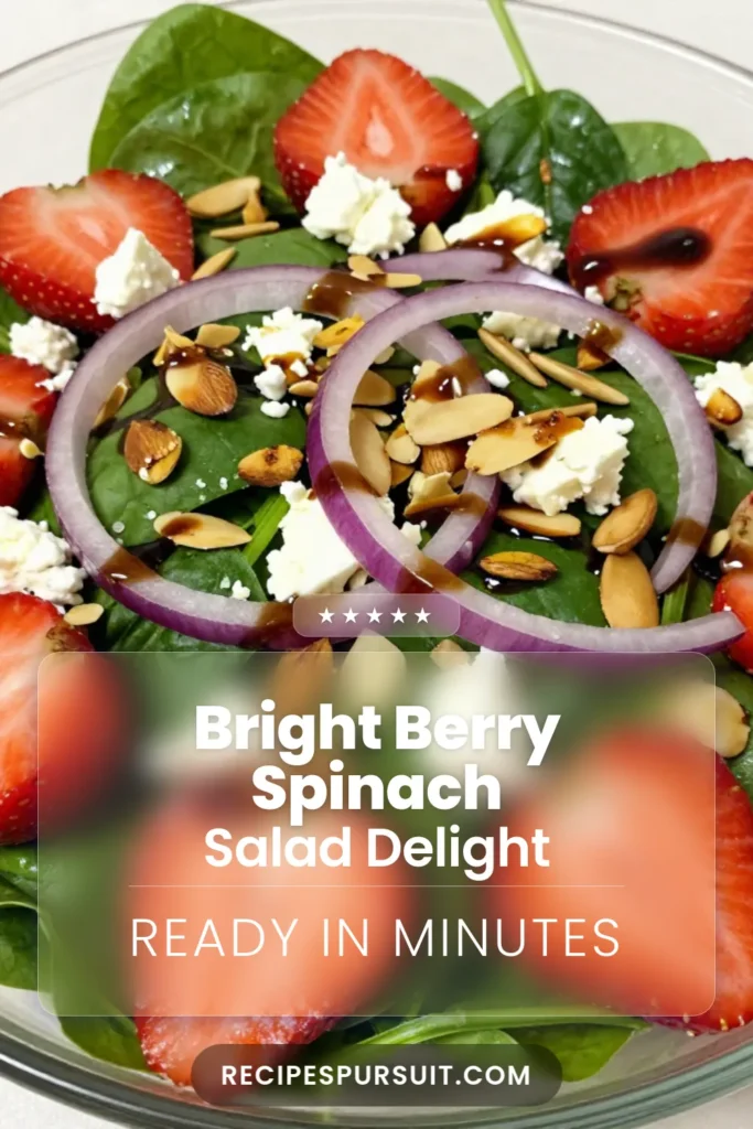 Looking for a refreshing dish? Try this delightful Almond Strawberry Spinach Salad! Packed with fresh spinach, juicy strawberries, and toasted almonds, this healthy spinach salad recipe is perfect for summer. Drizzled with a tangy balsamic vinaigrette, it&rsquo;s a quick salad recipe that's sure to impress. Enjoy it as a side or main dish. Click to discover how to make this delicious salad! #HealthySalad #SummerSalad #BalsamicVinaigrette #QuickRecipes