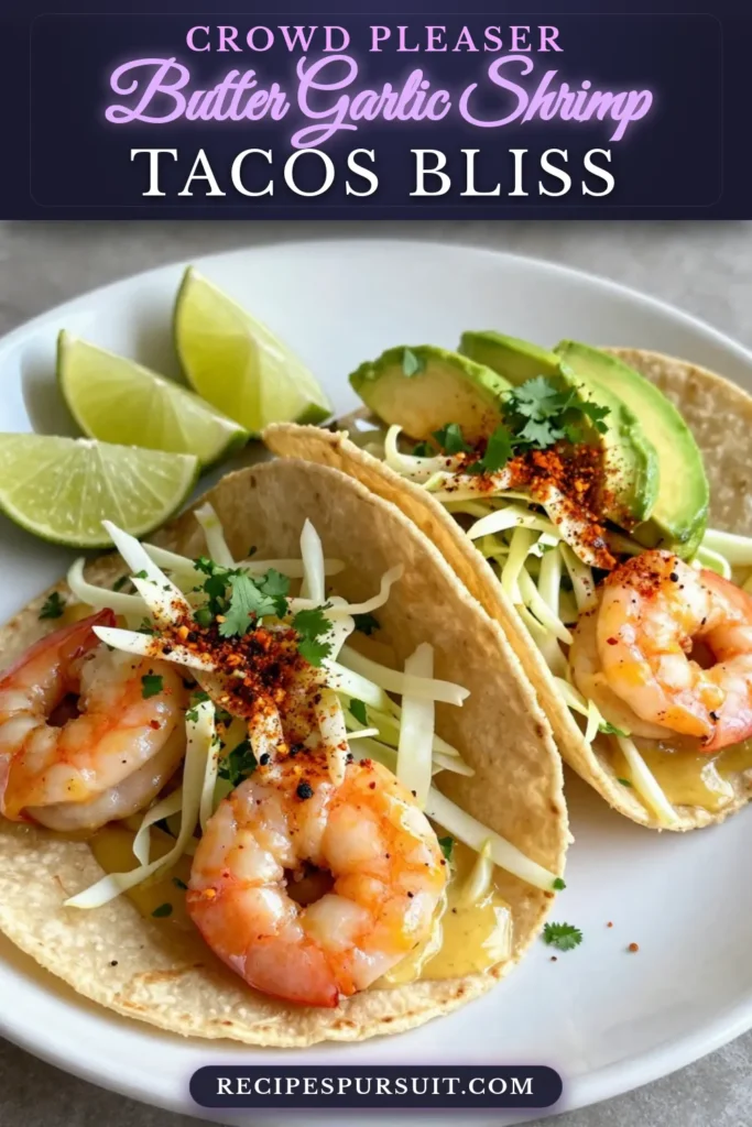 Indulge in these delicious Garlic Butter Shrimp Tacos, an easy shrimp taco recipe that's perfect for a quick dinner! This dish features succulent shrimp in a flavorful garlic shrimp recipe, topped with fresh cabbage, creamy avocado, and cilantro. With just 20 minutes of prep, you'll have quick shrimp tacos ready to impress. Don't forget the lime for added zest! Try it today and elevate your taco night! #GarlicButterShrimpTacos #ShrimpTacoRecipe #QuickShrimpTacos #TacoTuesday