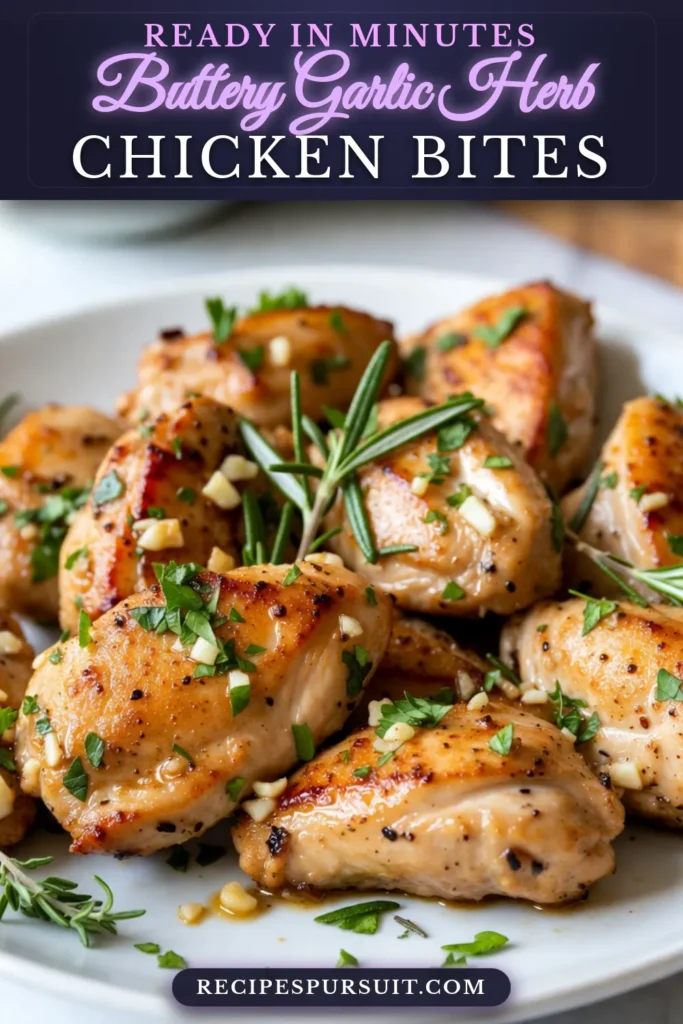 Discover how to make mouthwatering Garlic Herb Butter Chicken Bites with this easy chicken dinner recipe! This Garlic Butter Chicken dish features succulent chicken pieces cooked in a savory herb-infused butter, perfect for a quick meal any night of the week. Enjoy this delicious skillet chicken recipe in just 20 minutes. Don't miss out&mdash;save this recipe for your next dinner idea! #GarlicHerbButterChicken #ChickenBitesRecipe #EasyChickenDinner #SkilletChickenRecipe