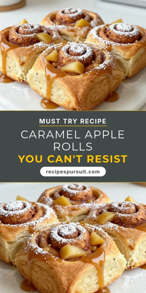 Indulge in these delectable caramel apple cinnamon rolls! This easy cinnamon roll recipe combines warm, fluffy dough with sweet diced apples and rich caramel sauce, making it the perfect apple dessert recipe. Impress your family with this homemade caramel roll recipe that is simple to follow. Enjoy quick cinnamon rolls with apple goodness that will have everyone asking for seconds. Save this recipe for an irresistible treat! #CinnamonRolls #AppleDessert #CaramelApple #EasyRecipes
