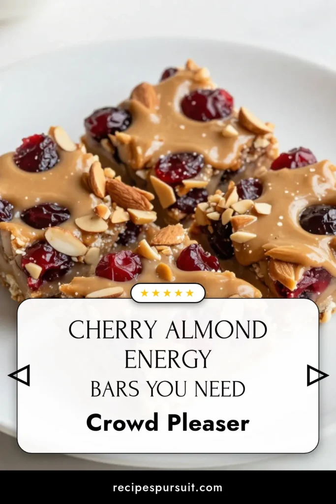 Looking for a delicious and nutritious snack? Try these Cherry Almond Energy Bars! Packed with dried cherries, almonds, and rolled oats, this homemade energy bar recipe is a perfect healthy snack recipe. Plus, they&rsquo;re no-bake and easy to make with almond butter! Fuel your day with these delightful treats. Save this recipe for your next snack craving! #HealthySnacks #EnergyBars #NoBakeRecipes #AlmondButterRecipes