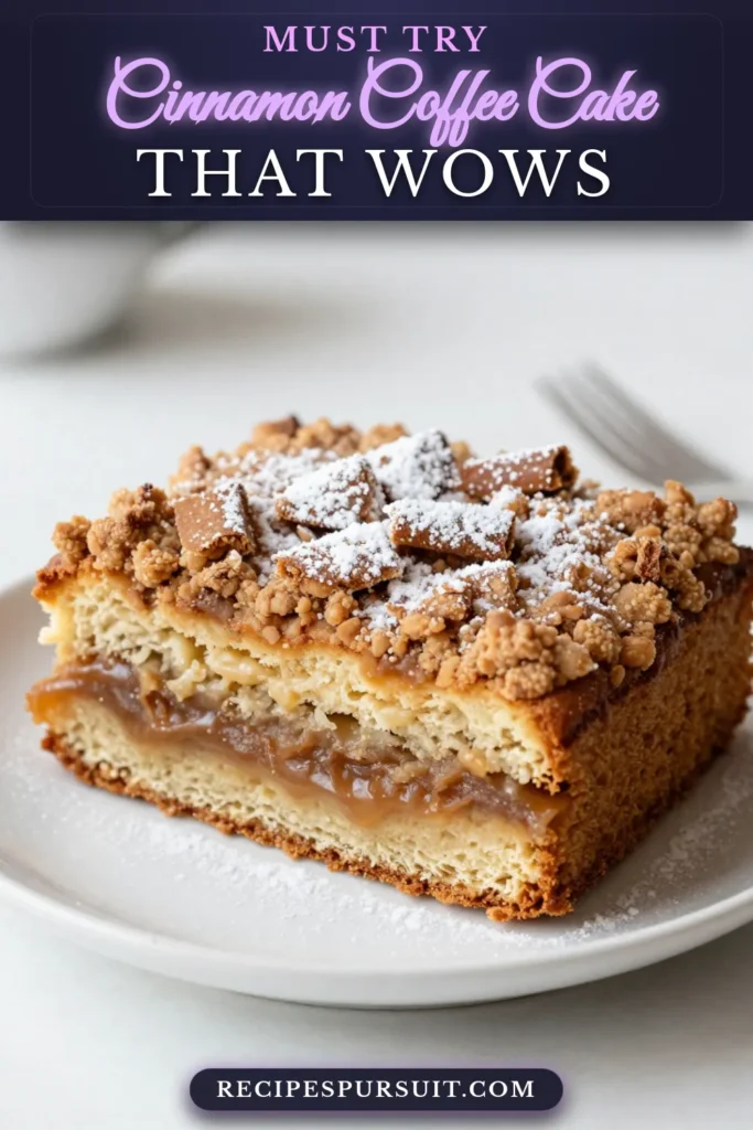 Indulge in the delightful layers of this Cinnamon Coffee Cake topped with a crispy Streusel Topping Recipe. Easy Coffee Cake made from scratch, this Homemade Cinnamon Cake features decadent notes of walnuts for extra crunch. Perfect for brunch or a cozy afternoon treat, this recipe will quickly become a favorite. Try it today and enjoy every bite! Save and share this deliciousness! #CinnamonCoffeeCake #EasyCoffeeCake #HomemadeCinnamonCake #CoffeeCakeWithWalnuts