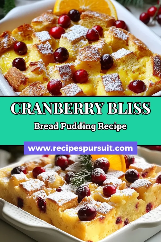 Indulge in this delightful cranberry orange bread pudding, a perfect festive dessert for any gathering! This easy bread pudding recipe combines the tartness of fresh cranberries with the zesty flavor of orange, creating a comforting cranberry orange dessert that's sure to impress. Serve warm with a dusting of powdered sugar or a scoop of ice cream. Try this delicious cranberry bread pudding today and elevate your dessert game! #BreadPudding #FestiveDessert #CranberryOrange #EasyRecipe
