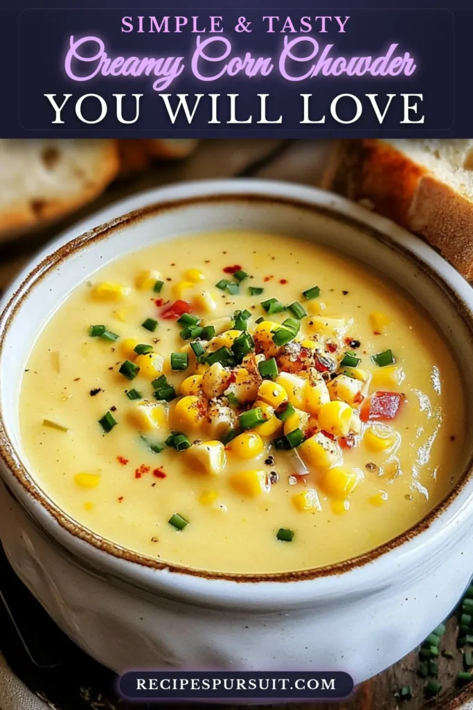 Savor the comforting flavors of this creamy corn chowder recipe! Perfect for any occasion, this easy corn chowder combines fresh corn, potatoes, and a hint of smoked paprika. Enjoy a delicious homemade corn chowder that caters to everyone, including a vegan corn chowder option with coconut cream. Try it today and elevate your meal! Save this recipe and share the warmth with your family! #CreamyCornChowder #EasyCornChowder #HomemadeCornChowder #VeganChowder