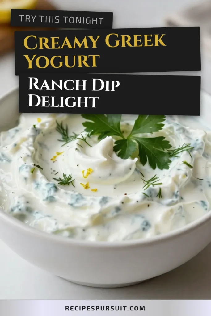 Discover this delicious Greek yogurt ranch dip that's a healthier twist on your favorite ranch flavors. This easy yogurt dip combines Greek yogurt with simple spices for a creamy and flavorful homemade ranch dip perfect for veggies, chips, or as a salad dressing. Try this healthy ranch dip recipe for your next gathering. Save this recipe for a quick and nutritious snack! #GreekYogurtRanchDip #HealthyRanchDipRecipe #EasyYogurtDip #HomemadeRanchDip