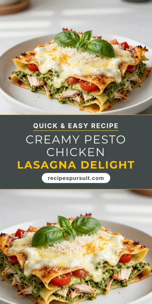Indulge in this Creamy Pesto Chicken Lasagna, a comforting twist on a classic dish! This easy chicken lasagna recipe combines tender chicken, ricotta, and creamy pesto for a delightful homemade lasagna experience. Perfect for weeknight dinners or special occasions, this comfort food lasagna recipe will satisfy your cravings. Try it today and savor every bite! Save this recipe for later! #CreamyPestoChickenLasagna #EasyChickenLasagnaRecipe #ComfortFood #PastaLove