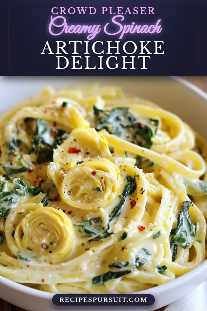 Savor the deliciousness of this Creamy Spinach Artichoke Pasta, a perfect addition to your list of easy pasta recipes. Bursting with flavor, this creamy pasta dish features fresh spinach and artichokes combined in a rich vegetarian pasta sauce. Ideal for weeknight dinners, it's quick to prepare and sure to impress. Try this creamy spinach artichoke recipe today and make mealtime special. Save and share! #pasta #vegetarian #dinnerrecipes #easyrecipes