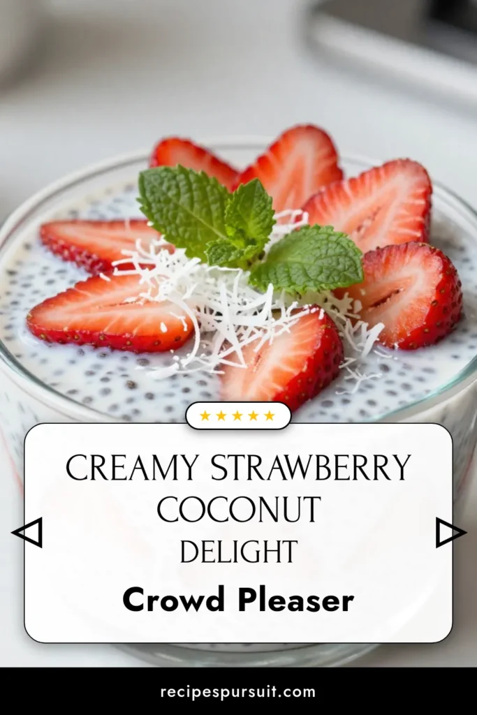 Indulge in this delicious Strawberry Coconut Chia Pudding, a perfect vegan chia pudding recipe that's both simple and nutritious! This healthy chia seed dessert uses coconut milk pudding for a creamy texture and is layered with fresh strawberries and shredded coconut for a delightful twist. Make this easy strawberry dessert recipe in just 10 minutes and let it chill overnight. Save it for later and enjoy a guilt-free treat! #VeganDessert #HealthyRecipes #ChiaPudding #StrawberryDessert
