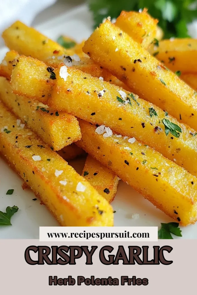 Discover the delicious world of garlic herb polenta fries! This vegetarian polenta recipe delivers crispy polenta snacks that are perfect for any occasion. Baked to perfection with Parmesan, these garlic herb polenta fries are easy to make and healthier than traditional fries. Bring a tasty twist to your appetizers with this polenta fry recipe. Try them today and impress your friends! Don&rsquo;t forget to save this recipe! #PolentaFries #VegetarianRecipes #CrispySnacks #BakedFries
