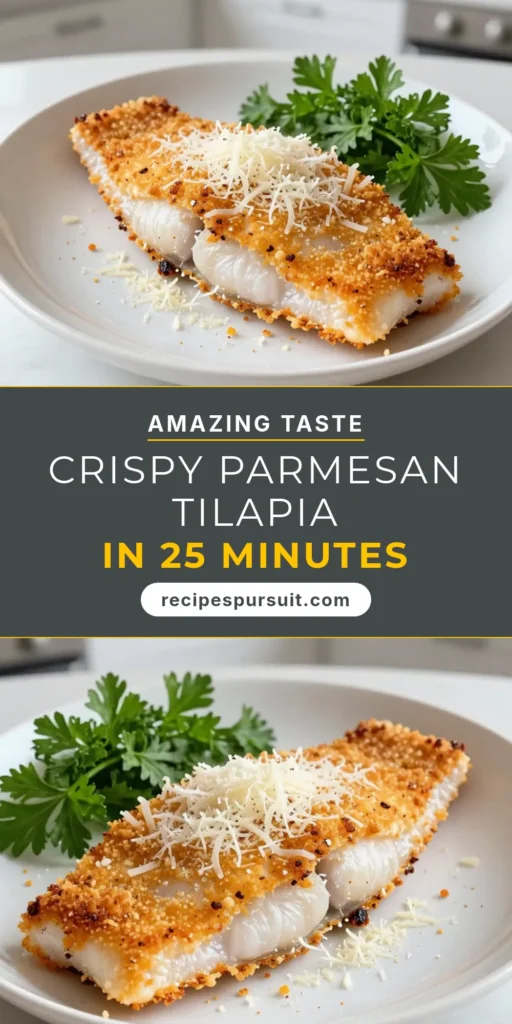 Discover this delicious Parmesan crusted tilapia recipe that transforms simple tilapia fillets into a crispy, flavorful meal. This baked tilapia with Parmesan is an ideal choice for easy tilapia dinners that are both healthy and satisfying. Using panko breadcrumb fish creates a perfect crunchy topping. Enjoy this healthy fish recipe any night of the week! Save this recipe for a delicious, hassle-free meal. #HealthyEating #Seafood #EasyDinners #RecipeIdeas