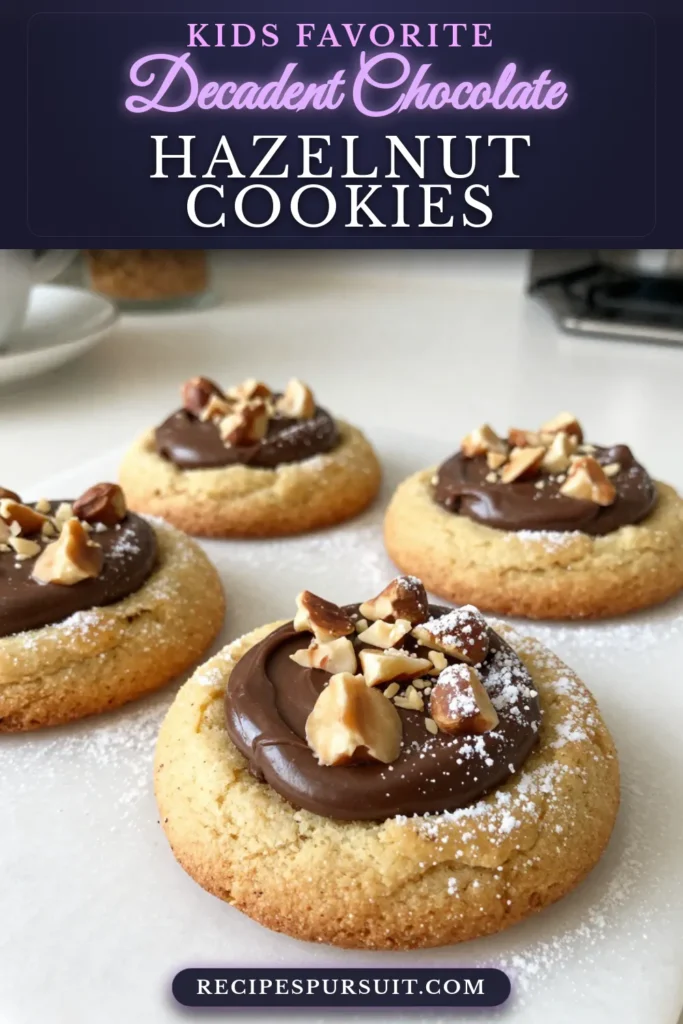 Indulge in these heavenly Chocolate Hazelnut Stuffed Cookies that are sure to satisfy your sweet tooth. This easy stuffed cookies recipe combines rich Nutella and crunchy hazelnuts, creating the perfect chewy chocolate cookies treat. Whether you're looking for hazelnut chocolate chip cookies or simply craving a delicious dessert, these cookies are a must-try. Bake a batch today and delight your friends and family! #ChocolateHazelnutCookies #StuffedCookiesRecipe #NutellaChocolateCookies #ChewyChocolateCookies