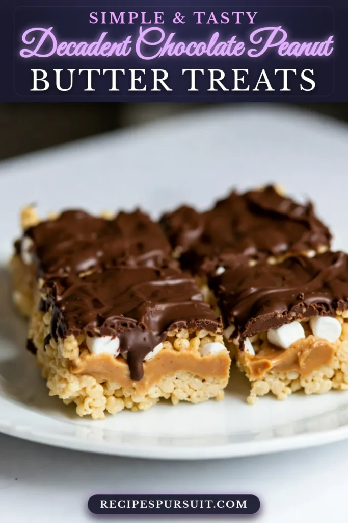 Indulge in these easy no-bake Chocolate Peanut Butter Squares, the perfect Rice Krispie Treats Recipe for any occasion. Made with just a few simple ingredients, these Peanut Butter Chocolate Snacks are quick to whip up and absolutely delicious. Homemade Rice Krispie Bars are sure to impress! Save this recipe for a sweet treat that everyone will love. Try it today! #ChocolatePeanutButterSquares #EasyNoBakeDessert #RiceKrispieTreats #PeanutButterChocolateSnacks