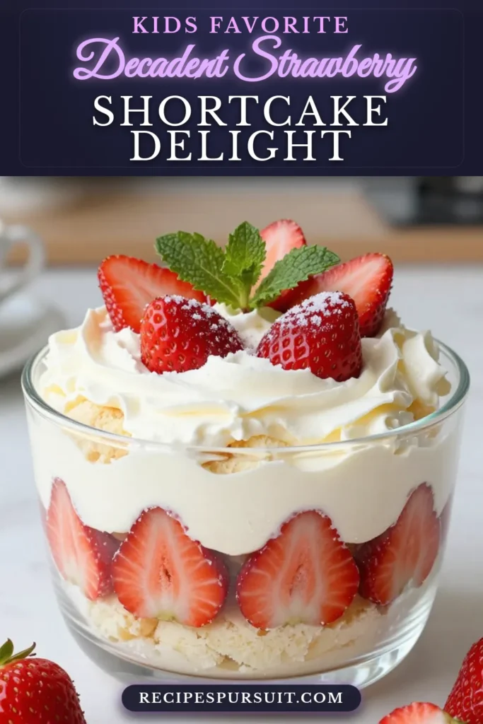 Indulge in this delightful strawberry shortcake trifle! Perfect for any occasion, this easy trifle recipe features creamy trifle layers stacked with fresh strawberries and sponge cake. Experience the joy of a no-bake dessert that's both beautiful and delicious. Impress your guests with this fresh strawberry dessert! Click to save the recipe and bring sweetness to your table. #StrawberryShortcakeTrifle #NoBakeDessert #EasyTrifleRecipe #FreshStrawberryDessert