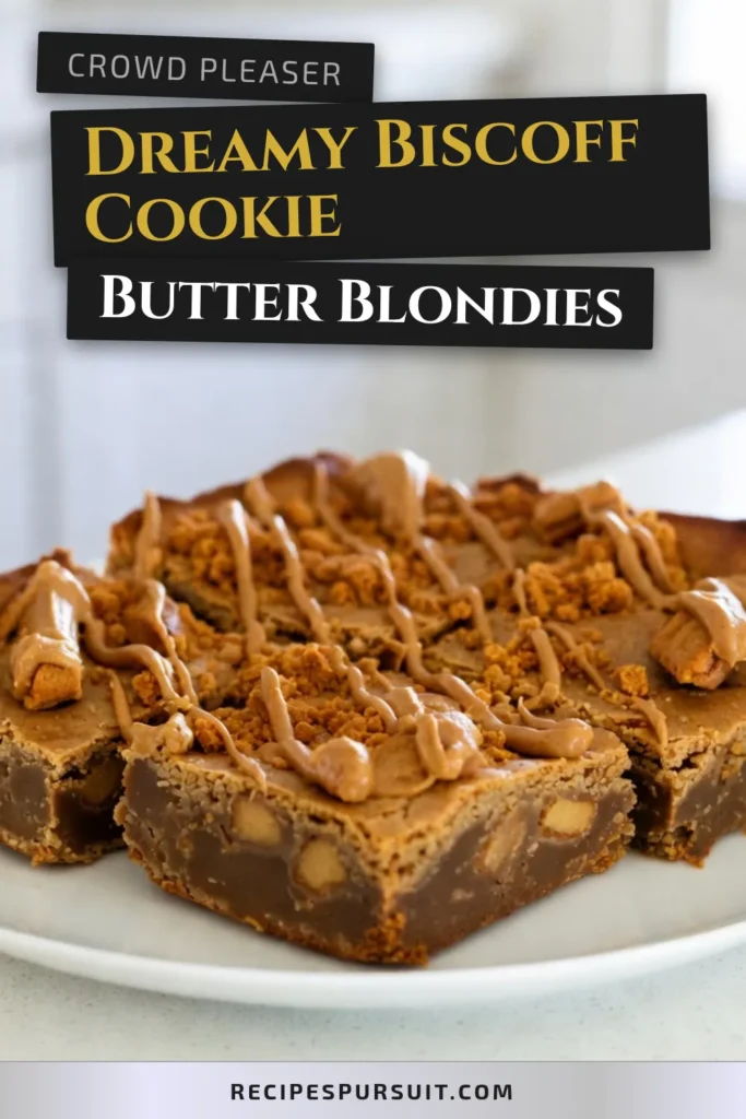 Indulge in these Biscoff Cookie Butter Blondies for a delightful treat! This easy blondie recipe features creamy Biscoff cookie butter and crushed Biscoff cookies, making it a perfect cookie butter dessert bar. With a simple method, these Biscoff blondies are sure to impress! Bake a batch today and enjoy the unique flavor. Save this Biscoff blondies recipe for your next dessert craving! #BiscoffBlondies #CookieButterDessert #EasyBlondieRecipe #BiscoffCookieRecipes