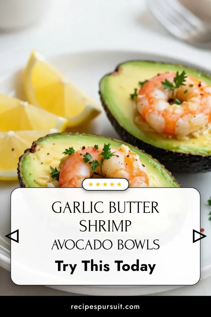Discover a delicious way to enjoy healthy eating with this Garlic Butter Shrimp Stuffed Avocados recipe! This easy shrimp avocado dish combines succulent shrimp saut&eacute;ed in garlic and butter, nestled in creamy avocados for a satisfying meal or appetizer. Perfect for quick seafood dinner recipes, it's a must-try for seafood lovers. Save this healthy shrimp appetizer for your next gathering! #GarlicButterShrimpAvocados #StuffedAvocadoRecipe #HealthyAppetizer #QuickSeafoodDinner