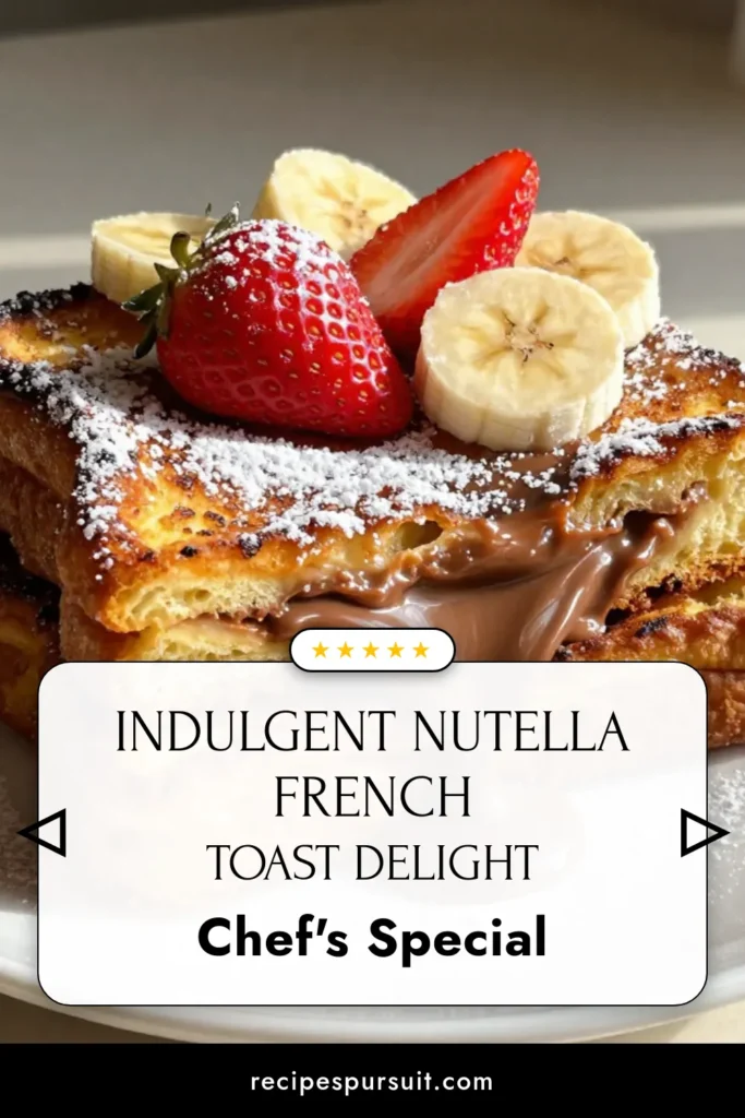 Indulge in this irresistible Nutella French toast recipe that combines the best of stuffed French toast with rich chocolate goodness. This easy French toast recipe is perfect for a quick and delicious Nutella breakfast idea that everyone will love. Whether you're serving it for brunch or a special treat, this chocolate French toast will delight your taste buds. Save this recipe now and enjoy a decadent breakfast! #NutellaFrenchToast #StuffedFrenchToast #ChocolateFrenchToast #BreakfastIdeas