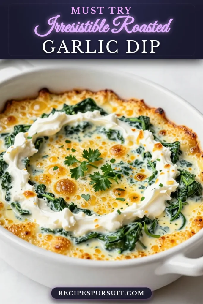 Discover the ultimate Roasted Garlic Spinach Dip that will elevate your appetizer game! This creamy spinach dip combines roasted garlic, fresh spinach, and a mix of cheeses for a healthy appetizer that's perfect for any gathering. Enjoy this baked spinach dip as a crowd-pleaser that&rsquo;s easy to make. Try it out and impress your guests! Save this recipe for later! #RoastedGarlicSpinachDip #SpinachDipRecipes #HealthyAppetizerRecipes #BakedSpinachDip
