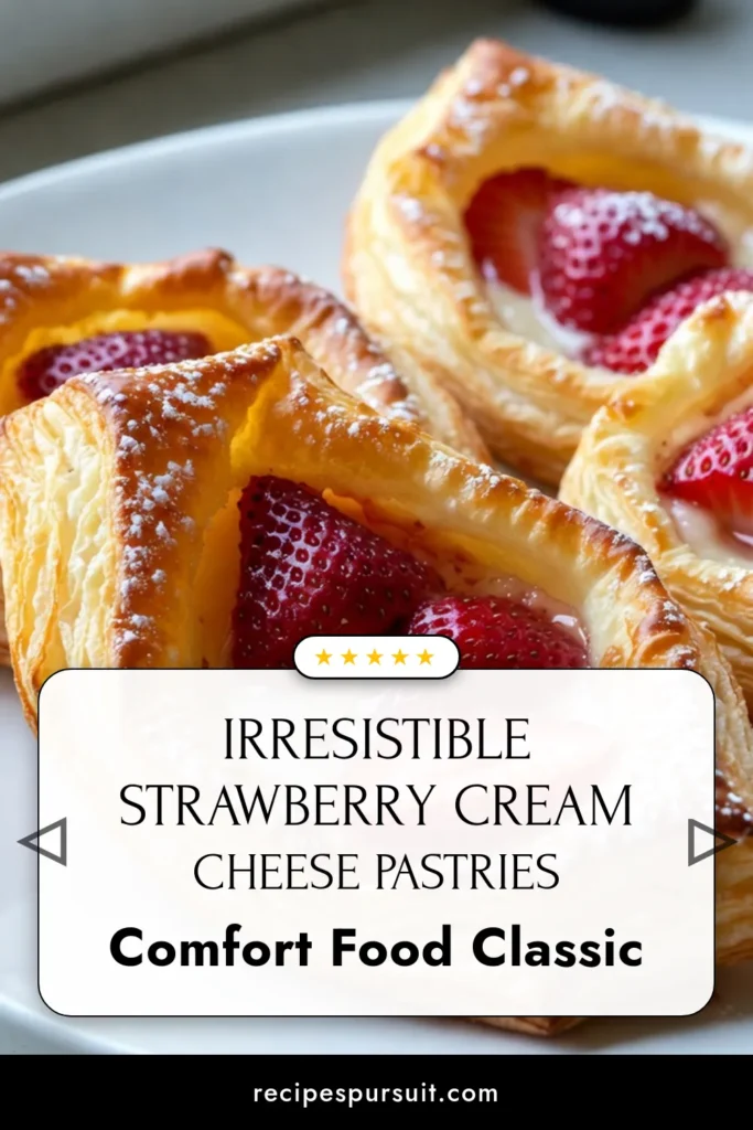 Indulge in the deliciousness of this Strawberry Cream Cheese Danish! This easy Danish recipe brings together creamy cream cheese pastry and fresh strawberries, wrapped in flaky puff pastry perfection. Perfect for brunch or dessert, it's sure to impress your guests. Try these delightful Strawberry desserts today and elevate your baking game! Save this recipe for later and enjoy sweet moments! #StrawberryDesserts #PuffPastryRecipes #EasyDanishRecipe #CreamCheesePastry