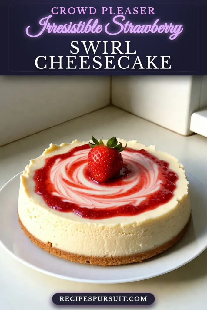 Indulge in the delightful taste of Strawberry Swirl Cheesecake with this easy cheesecake recipe! Perfect for any occasion, this homemade cheesecake with strawberries brings a fruity twist to a classic dessert. Enjoy the creamy texture of this no-bake strawberry cheesecake that will impress your guests. Follow our simple steps and create a luscious creamy cheesecake dessert today. Save this recipe for later! #StrawberryDessert #CheesecakeLovers #NoBakeCheesecake #EasyDesserts