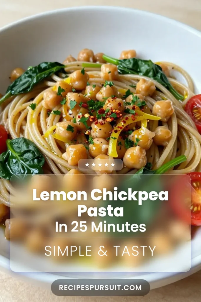 Discover the vibrant flavors of this Lemon Chickpea Pasta recipe, a perfect blend of zesty lemon and nutritious chickpeas! This Whole Wheat Pasta with Chickpeas is a delicious Vegan Lemon Pasta option that's both healthy and satisfying. In just 25 minutes, you can whip up this Zesty Chickpea Pasta, a delightful Healthy Italian Pasta Dish your whole family will love. Try it today and brighten up your meal! #PastaRecipes #VeganCooking #HealthyEating #QuickMeals
