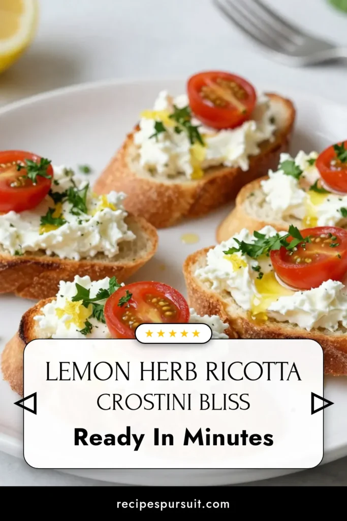 Discover the deliciousness of lemon herb ricotta crostini, an easy crostini recipe perfect for any occasion. Featuring creamy ricotta cheese and fresh basil, this appetizer with ricotta cheese is simple yet flavorful. Serve these toasted baguette recipes at your next gathering for a fresh twist. Don't miss out&mdash;try this fresh basil crostini today! Save this recipe for your next event! #Crostini #Appetizers #RicottaCheese #BasilRecipes