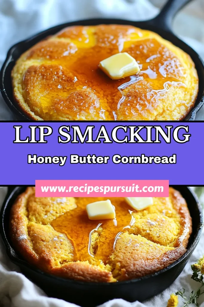 Looking for the perfect honey butter cornbread recipe? Try this easy skillet cornbread that&rsquo;s sure to impress! Made with simple ingredients, this homemade cornbread with honey is fluffy and flavorful, baked to perfection in a cast iron skillet. Enjoy it warm with extra butter and honey for an irresistible treat. Save this easy cornbread recipe for your next family gathering! #HoneyButterCornbread #SkilletCornbread #HomemadeCornbread #CastIronCornbread