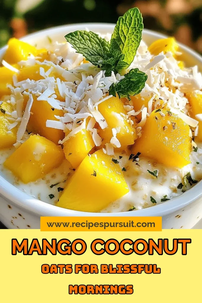 Start your day with a delicious and nutritious Mango Coconut Overnight Oats recipe! This healthy breakfast idea combines creamy coconut milk oats, juicy mango, and chia seed oatmeal for the perfect morning fuel. Ready in just 10 minutes and prepped the night before, these oats make busy mornings a breeze. Try this refreshing recipe and enjoy a taste of paradise with every bite. Save this recipe for your next healthy breakfast! #OvernightOats #HealthyBreakfast #MangoRecipes #CoconutOats