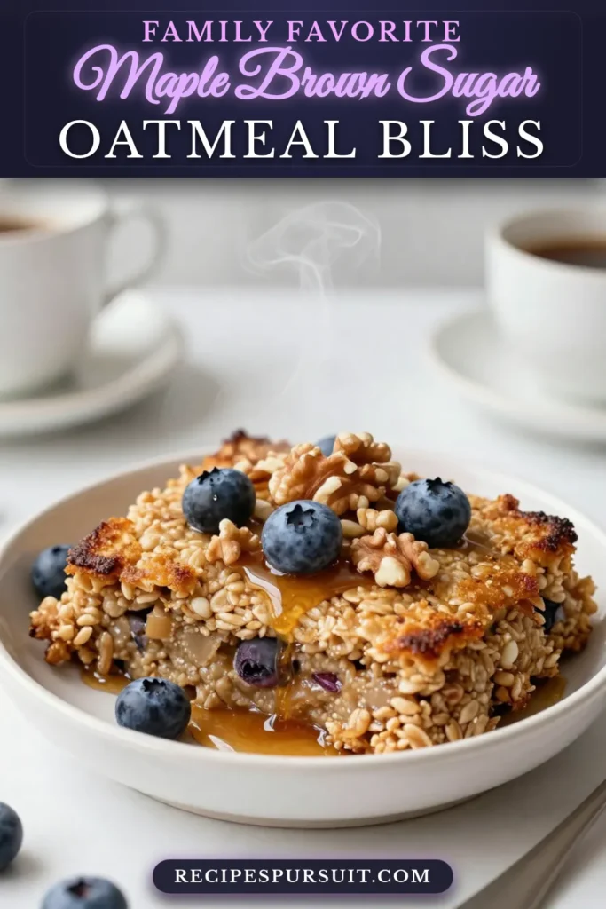 Start your day with this delicious maple brown sugar oatmeal! This healthy breakfast idea features an easy oatmeal bake that's perfect for busy mornings. Our baked oatmeal recipe combines rolled oats, brown sugar, and maple syrup, making it a delightful treat for everyone. Dairy-free options make it suitable for all diets. Try it today and savor the wholesome goodness! Save this recipe for a warm and filling breakfast! #HealthyEating #OatmealRecipes #DairyFree #BreakfastIdeas