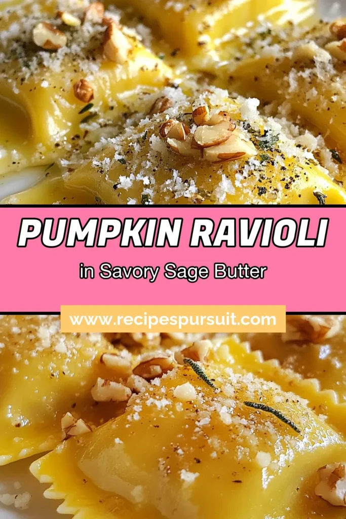 Indulge in the flavors of fall with this Sage Brown Butter Pumpkin Ravioli! This pumpkin ravioli recipe is perfect for cozy evenings and showcases homemade ravioli with sage for a delightful treat. Learn how to make this rich, pumpkin-filled pasta that pairs beautifully with a nutty brown butter sauce. Save this delicious fall pasta dish for your next dinner party! #SageBrownButterRavioli #PumpkinRavioliRecipe #FallPastaDishes #HomemadeRavioliWithSage