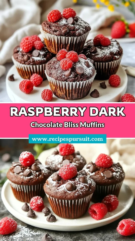 Indulge in these delightful Raspberry Chocolate Muffins, a perfect blend of tangy raspberries and rich dark chocolate! This easy dark chocolate muffin recipe yields fluffy raspberry muffins that are sure to impress. With simple ingredients and a quick prep time, you'll have homemade chocolate muffins in just 35 minutes. Treat yourself and your loved ones&mdash;save this recipe for a delicious dessert! #RaspberryChocolateMuffins #EasyMuffinRecipes #HomemadeMuffins #DessertHeaven