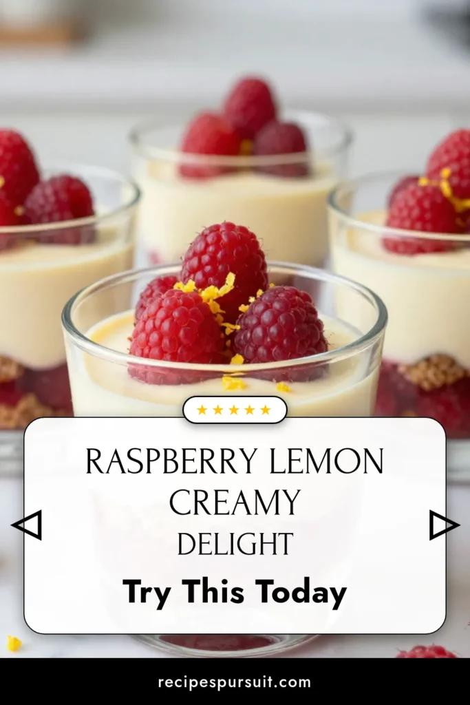 Discover the sweet delight of Raspberry Lemon Cheesecake Parfaits with this easy cheesecake recipe. These no-bake cheesecake parfaits are a perfect layered raspberry dessert for any occasion. Made with fresh raspberries and creamy layers, you'll impress guests and satisfy your cravings effortlessly. Don't miss out on making this fresh raspberry dessert; save the recipe and indulge! #CheesecakeParfaits #NoBakeDesserts #RaspberryDesserts #EasyRecipes